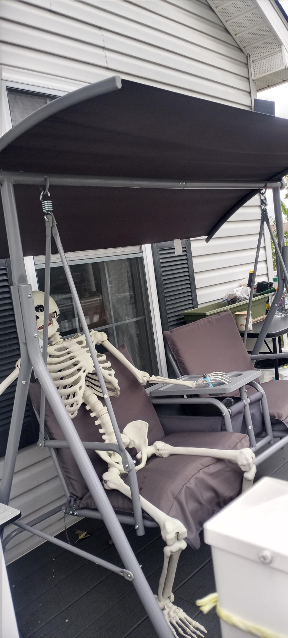 Outsunny 2 Person Porch Swing with Stand, Outdoor Swing with Canopy, Cup Holders, Cushions, Gray customer photo 2