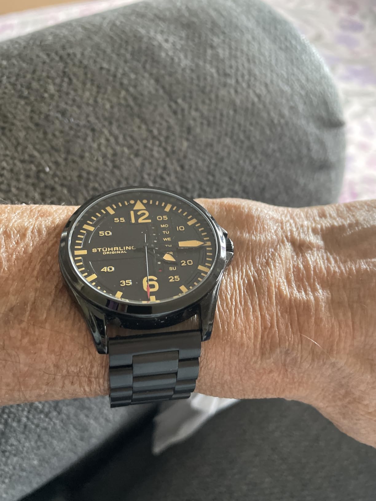 Stuhrling Original Men's Aviator Watch 42mm Leather Strap, Japanese Quartz Mens Watch, Day Date Display, Luminous Dial, Water Resistant, Aviator Style Watch for Men customer photo 1