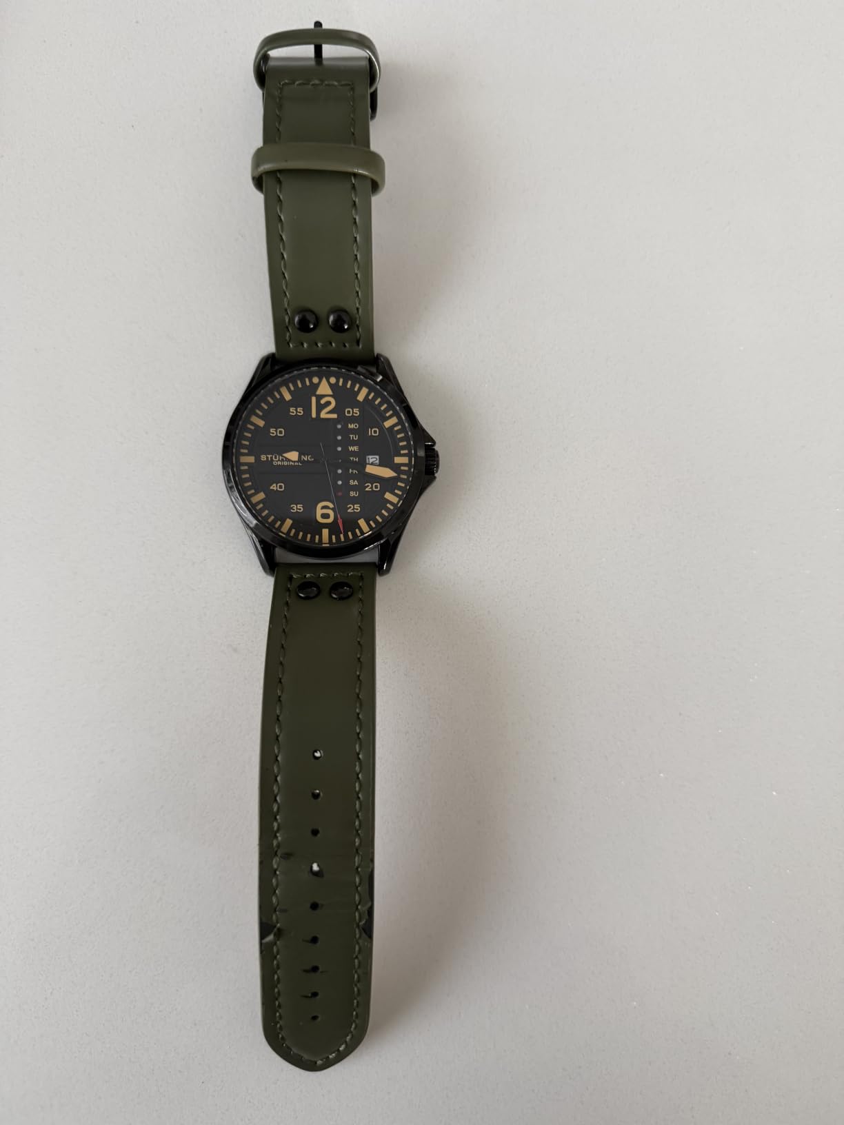 Stuhrling Original Men's Aviator Watch 42mm Leather Strap, Japanese Quartz Mens Watch, Day Date Display, Luminous Dial, Water Resistant, Aviator Style Watch for Men customer photo 2