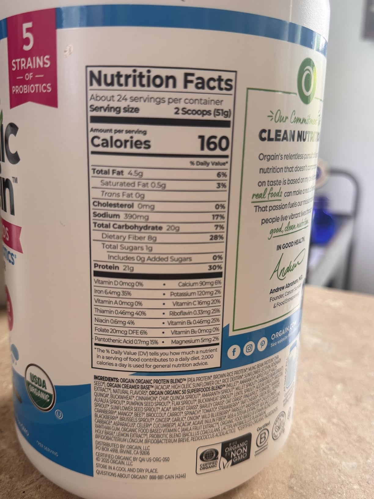 Orgain Organic Vegan Protein + 50 Superfoods Powder, Vanilla Bean - 21g Plant Based Protein, 8g Prebiotic Fiber, Gluten Free, No Added Sugar, Non-GMO, 2.02 lb customer photo 1
