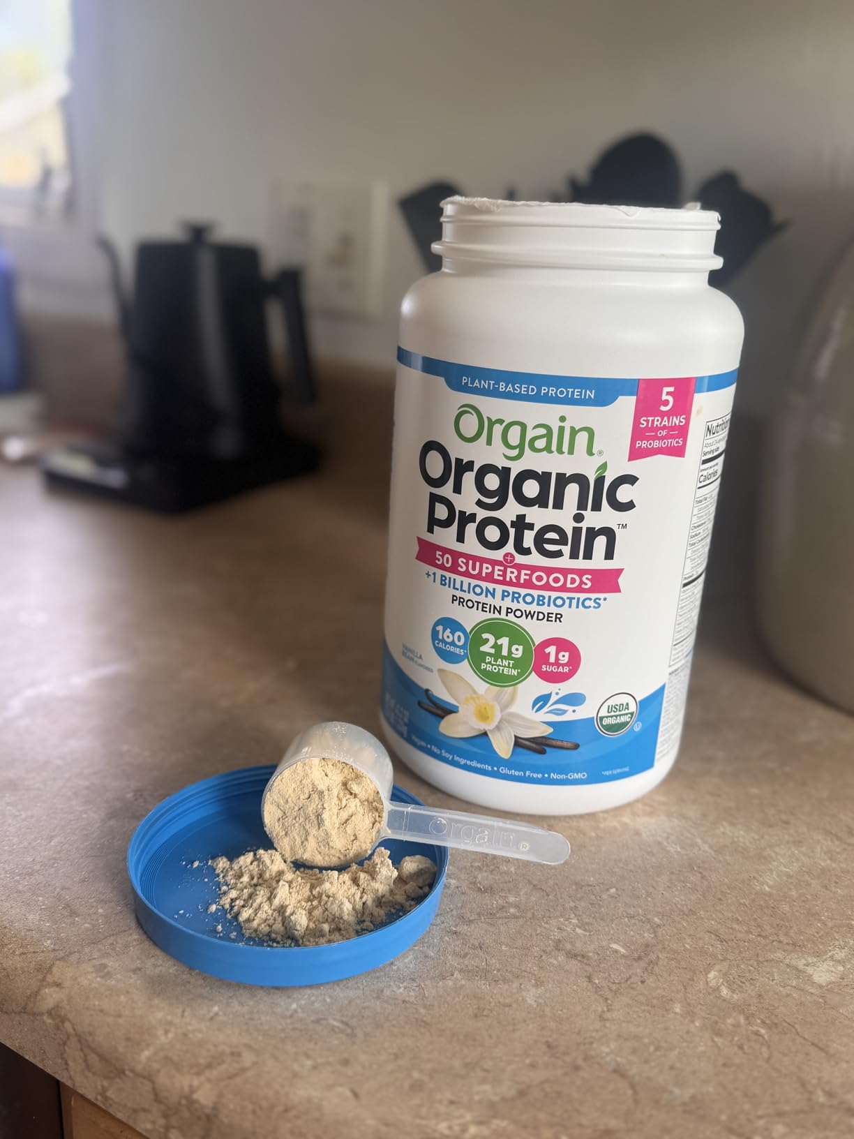 Orgain Organic Vegan Protein + 50 Superfoods Powder, Vanilla Bean - 21g Plant Based Protein, 8g Prebiotic Fiber, Gluten Free, No Added Sugar, Non-GMO, 2.02 lb customer photo 2