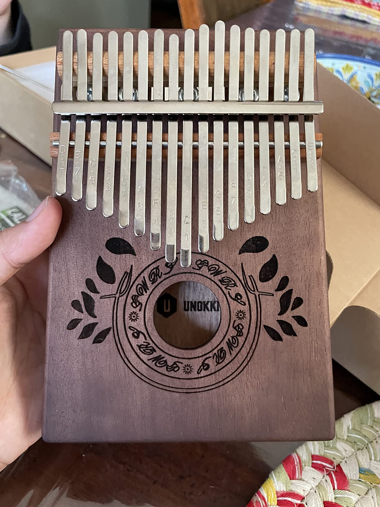 UNOKKI 17-Key Kalimba Thumb Piano - Portable Mahogany Percussion Mbira Instrument - Beginner Tuning Set, Music Instruments for Kids Gifts - Dark Brown customer photo 2