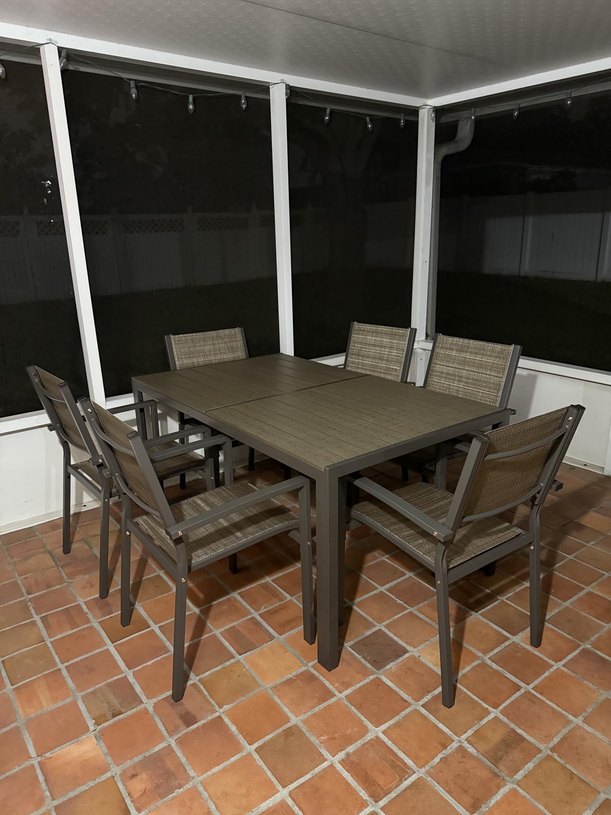 Homall Patio Dining Set 7 Pieces Outdoor Furniture with Large Table and 6 Textilene Chairs for Porch, Poolside, Yard and Garden, Light Grey customer photo 1