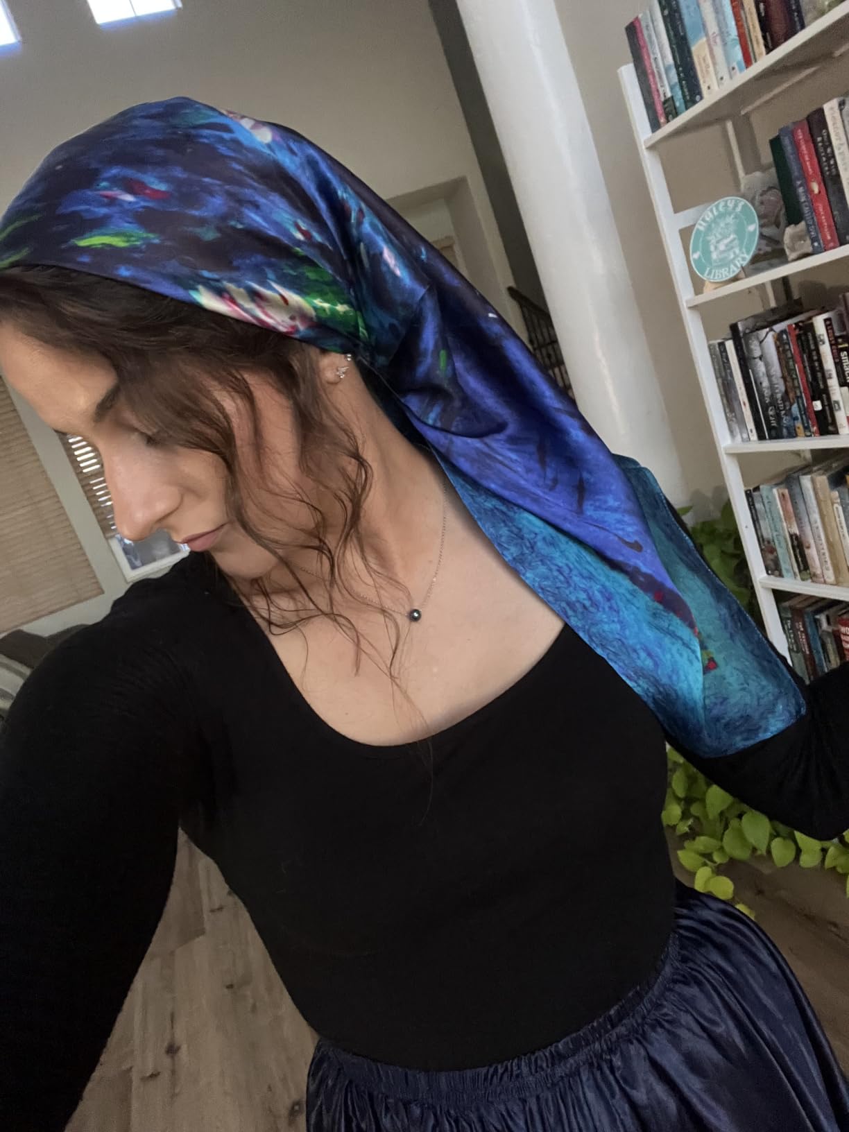 ANDANTINO 100% Pure Mulberry Silk Scarf 35 inches Large Square Lightweight Headscarf - Women's Hair Wraps with Gift Packed customer photo 2