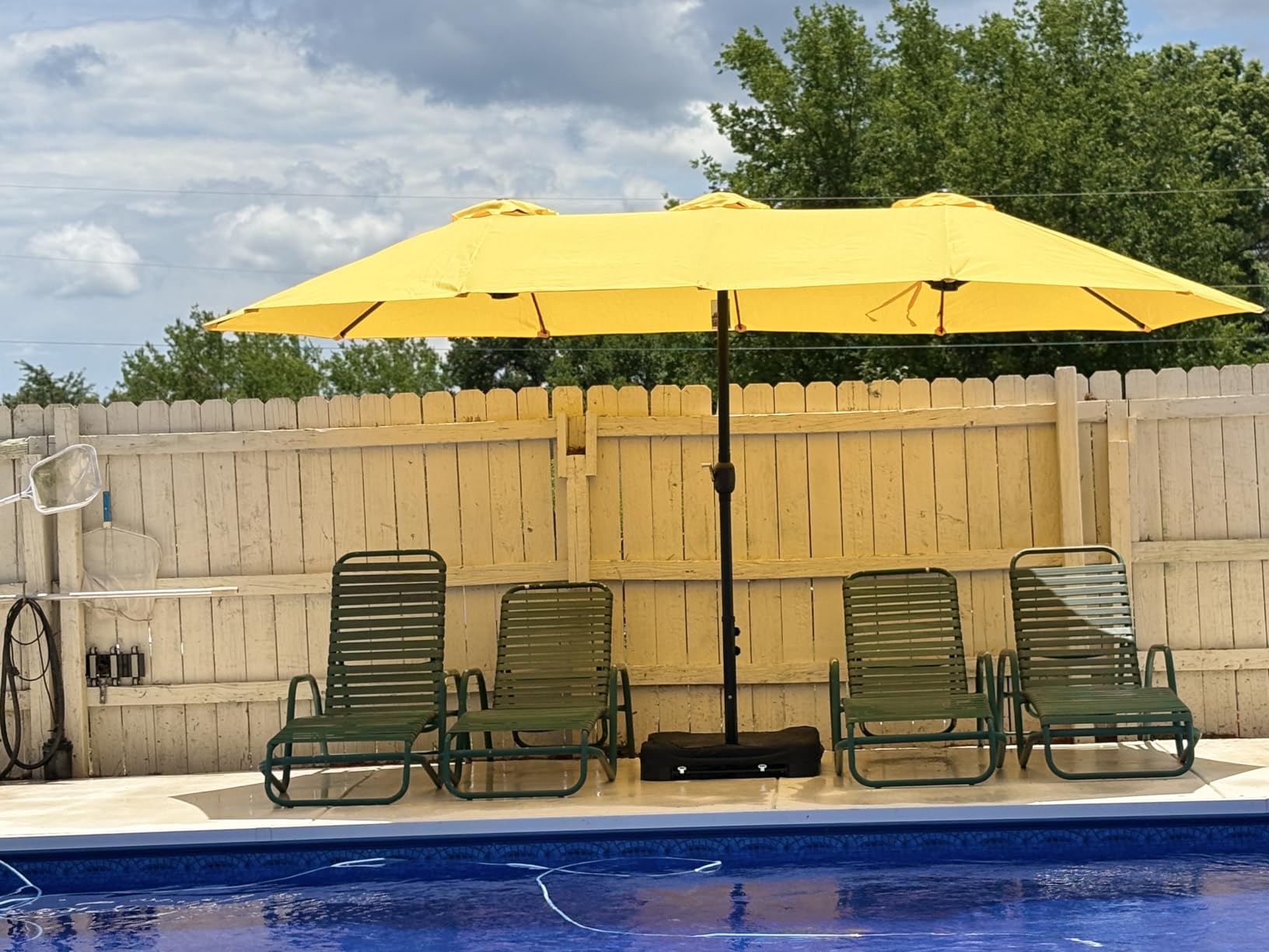 PHI VILLA 15ft Large Patio Umbrellas with Base Included, Outdoor Double-Sided Rectangle Big Market Umbrella with Stand, Outside Umbrellas for Poolside Lawn Backyard, Beige customer photo 1