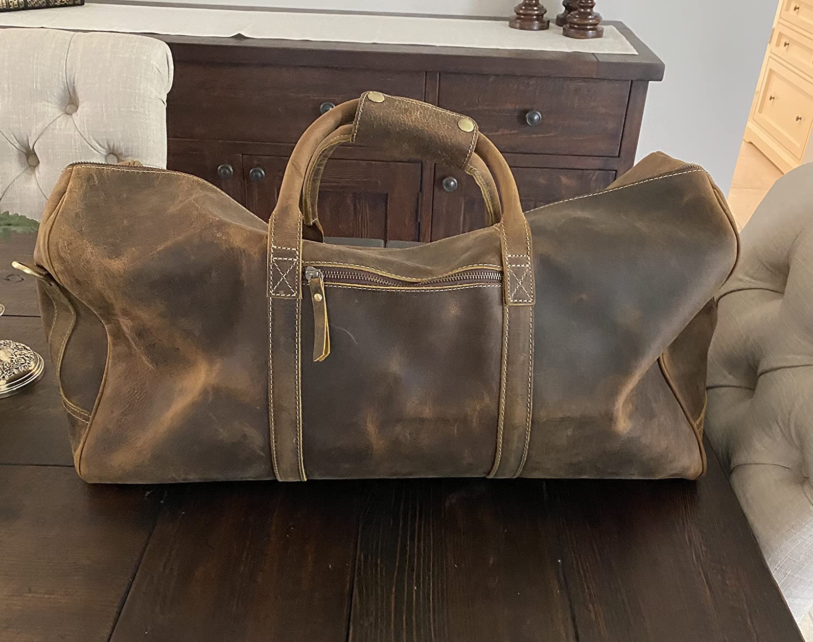 KomalC 24 Inch Leather Duffle Bag for Men & Women, Travel Weekend Bag customer photo 2