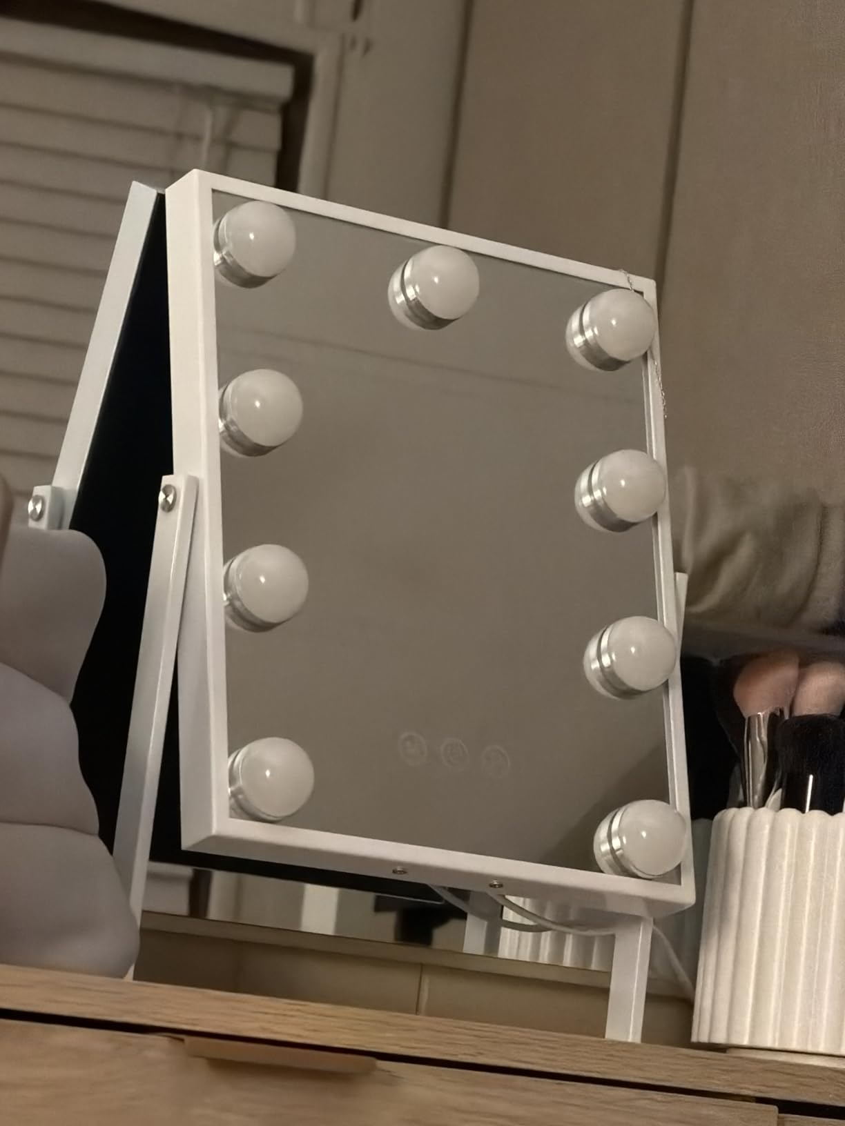 FENCHILIN Vanity Mirror with Light Lighted Makeup Mirror Vanity Smart Touch Control 3Colors Dimmable Detachable 10X Magnification Tabletop 360 Degree Rotation (White) customer photo 1