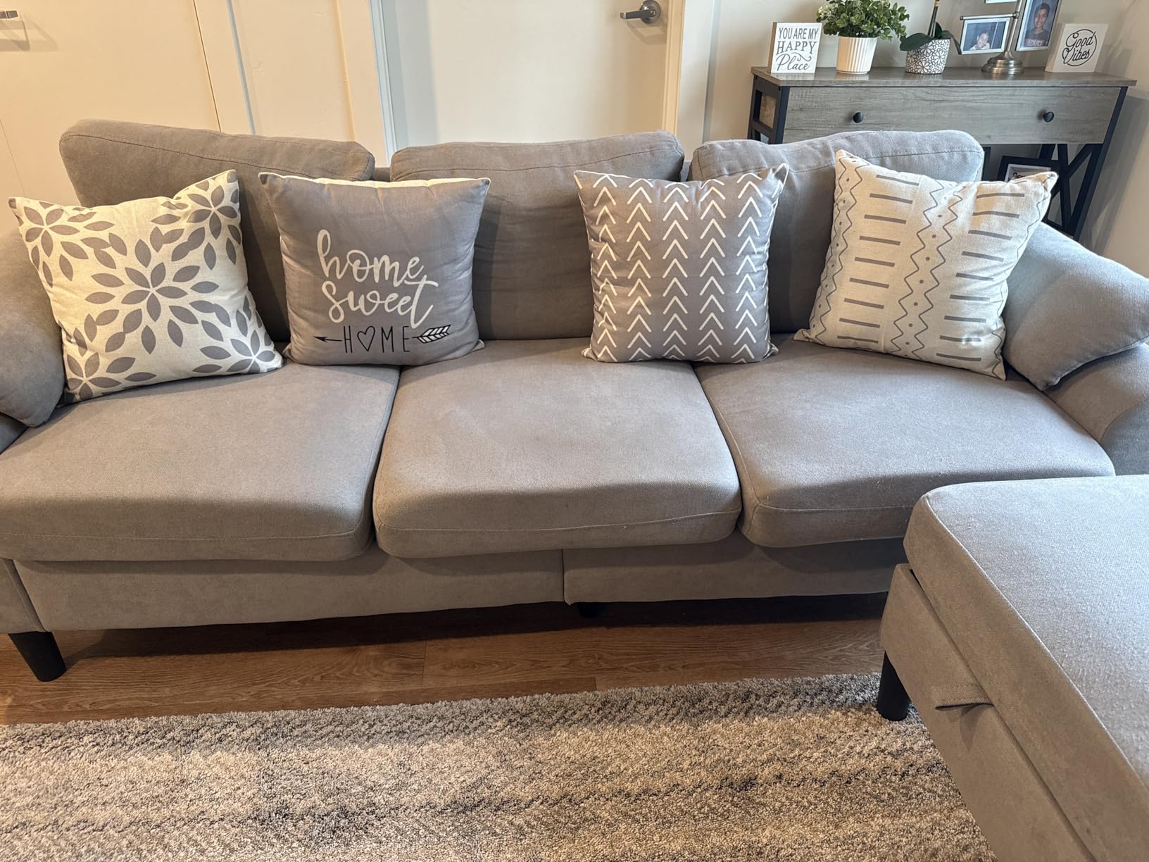 YCOLL Pillow Covers 18x18 Set of 4, Modern Sofa Throw Pillow Cover, Decorative Home Outdoor Linen Fabric Geometric Pillow Case for Couch Bed Car, Gray customer photo 1