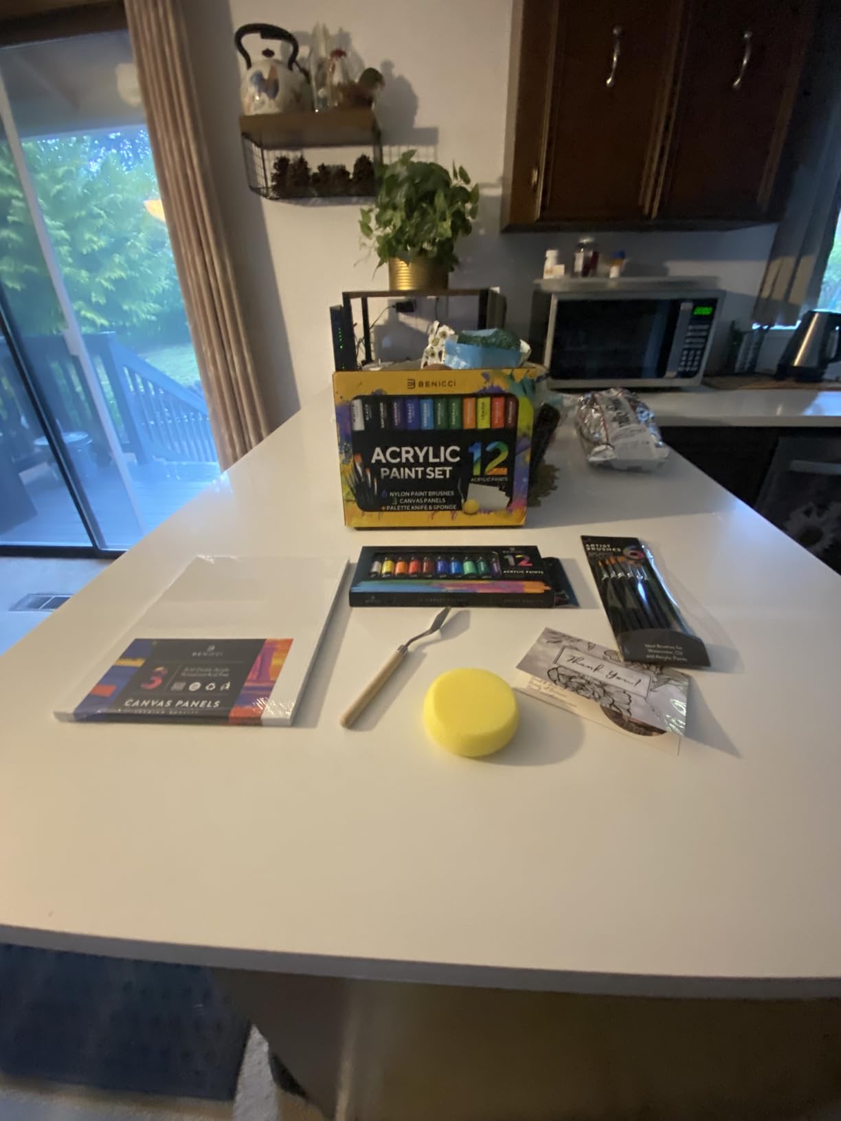 Complete Acrylic Paint Set - 12x Rich Pigment Colors & 6x Art Brushes - Includes 3 Paint Canvases, Palette Knife & Sponge - Perfect for Canvas, Clay, Ceramic - Non-Toxic, Great for Kids & Adults customer photo 1
