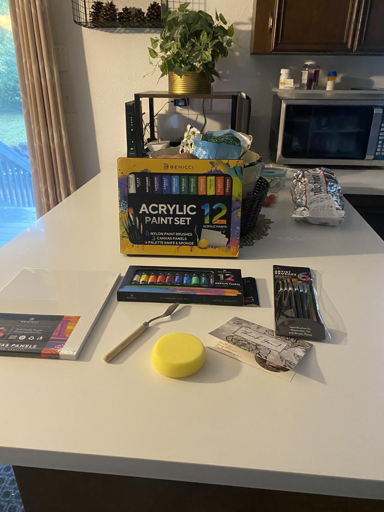Complete Acrylic Paint Set - 12x Rich Pigment Colors & 6x Art Brushes - Includes 3 Paint Canvases, Palette Knife & Sponge - Perfect for Canvas, Clay, Ceramic - Non-Toxic, Great for Kids & Adults customer photo 2