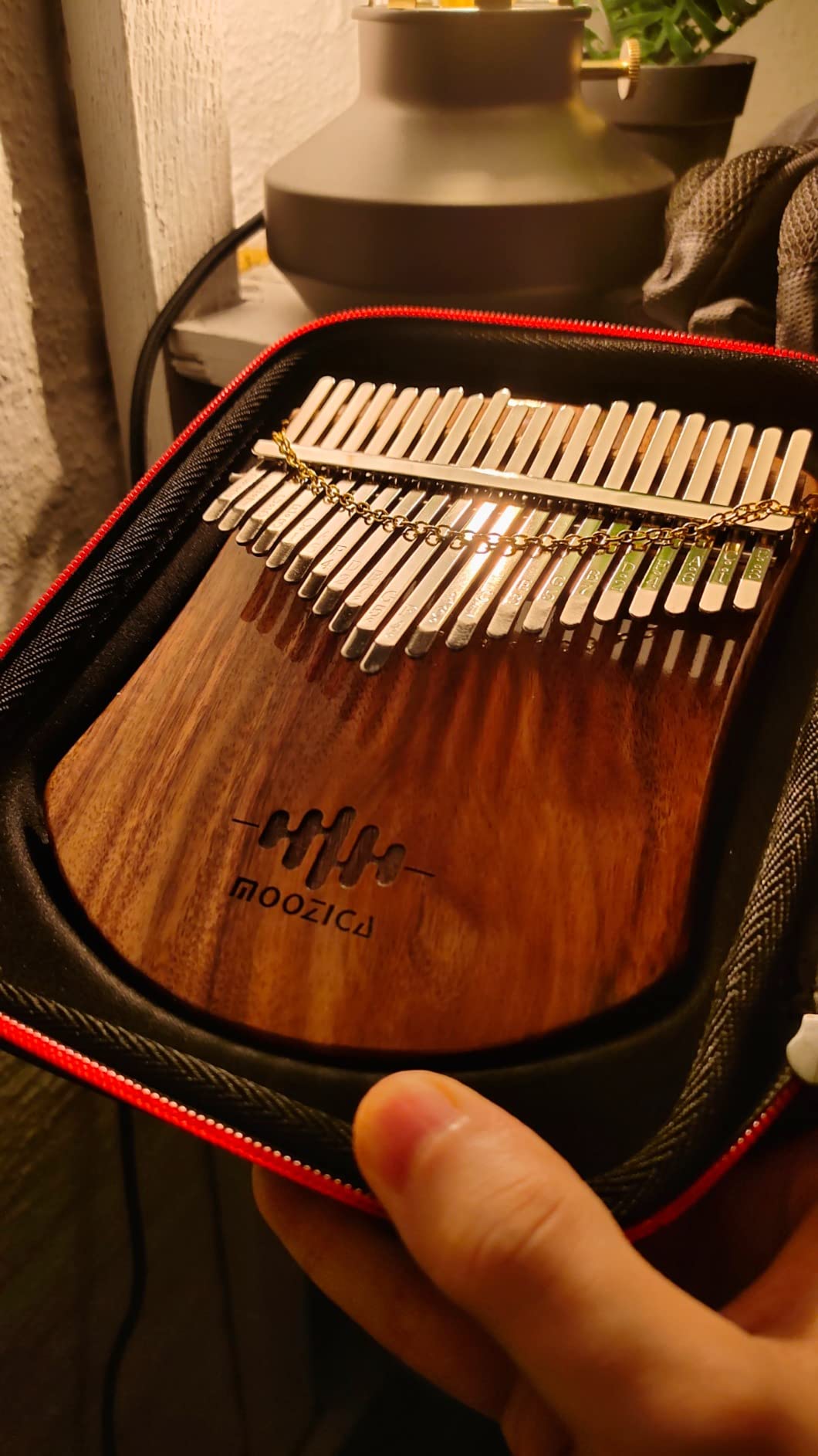 MOOZICA 21 Keys Solid Koa Kalimba Thumb Piano, Single Solid Wood Flat-board Professional Kalimba Marimba with Learning Instruction and High Performance Carrying Case (Acacia Koa, 21-Key) customer photo 1