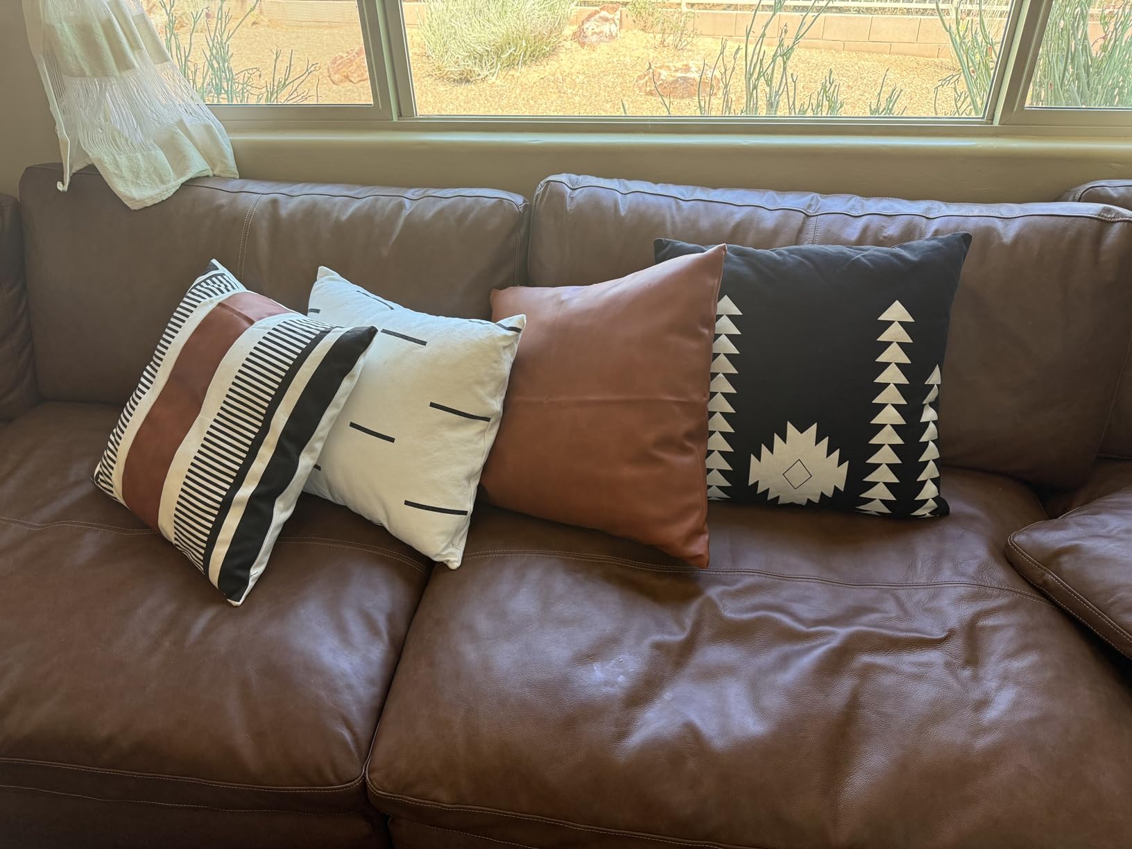 GALMAXS7 Boho Throw Pillow Covers 18 x 18 Set of 4 - Modern Stripe Geometric Farmhouse Decorative Pillow Cover Sets for Pillows - Couch Sofa Bed,Faux Leather Black and White Pillow Covers customer photo 2