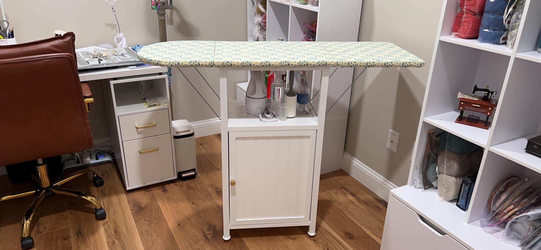 OakRidge Deluxe Ironing Board with Storage Cabinet, Perfect for Small Spaces with Extra Storage, Folding Station, Crafted with 100% Durable Wood, White Design - Measures 36.5