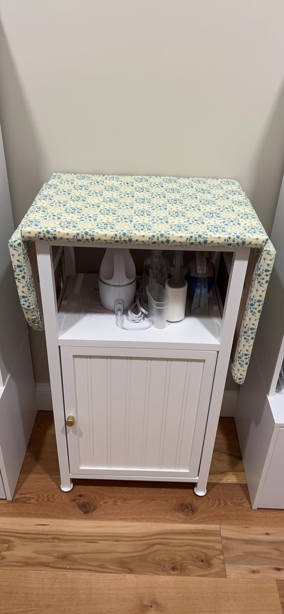 OakRidge Deluxe Ironing Board with Storage Cabinet, Perfect for Small Spaces with Extra Storage, Folding Station, Crafted with 100% Durable Wood, White Design - Measures 36.5