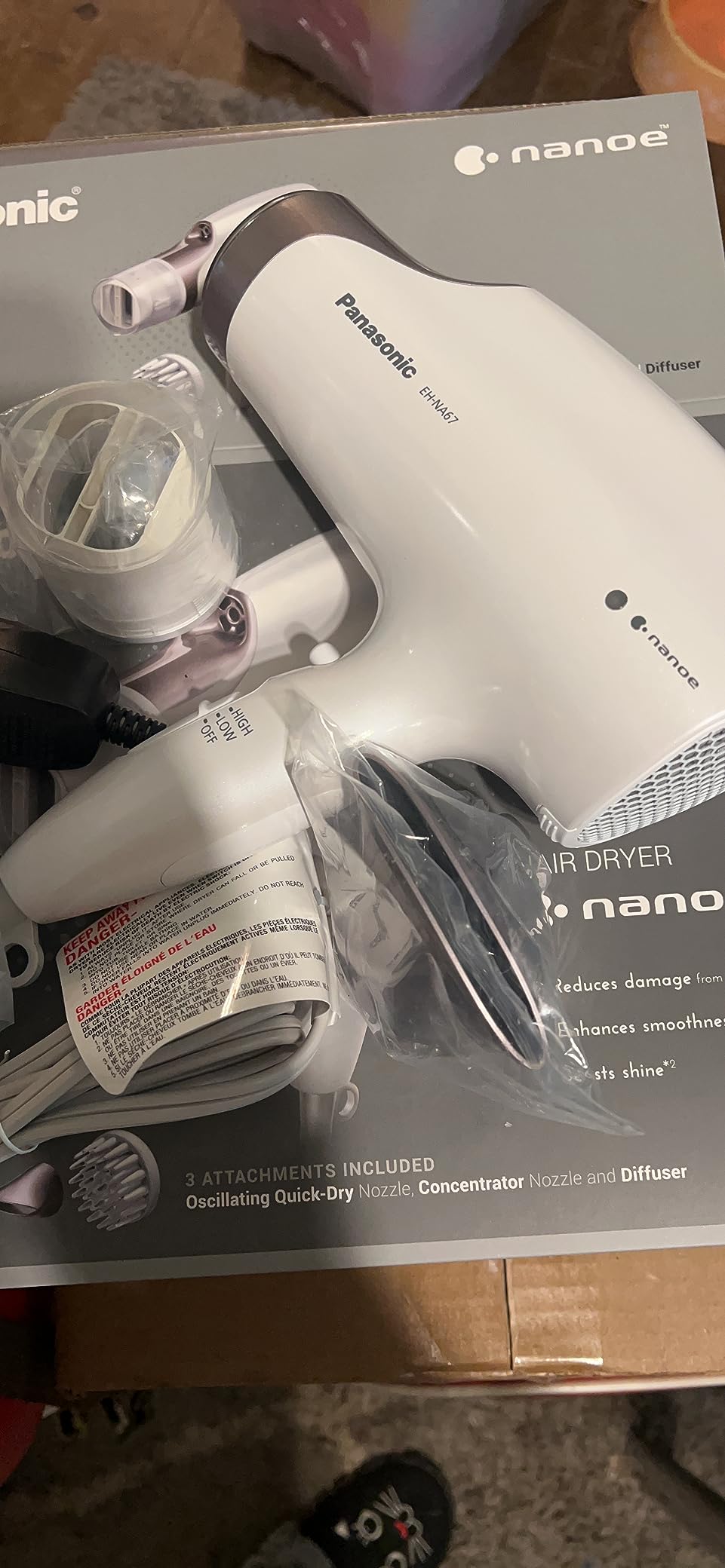 Panasonic Nanoe Salon Hair Dryer with Oscillating Quickdry Nozzle, Blow Dryer with Diffuser and Concentrator Attachments, 3 Speed Heat Settings for Easy Styling and Healthy Hair - EH-NA67-W customer photo 2