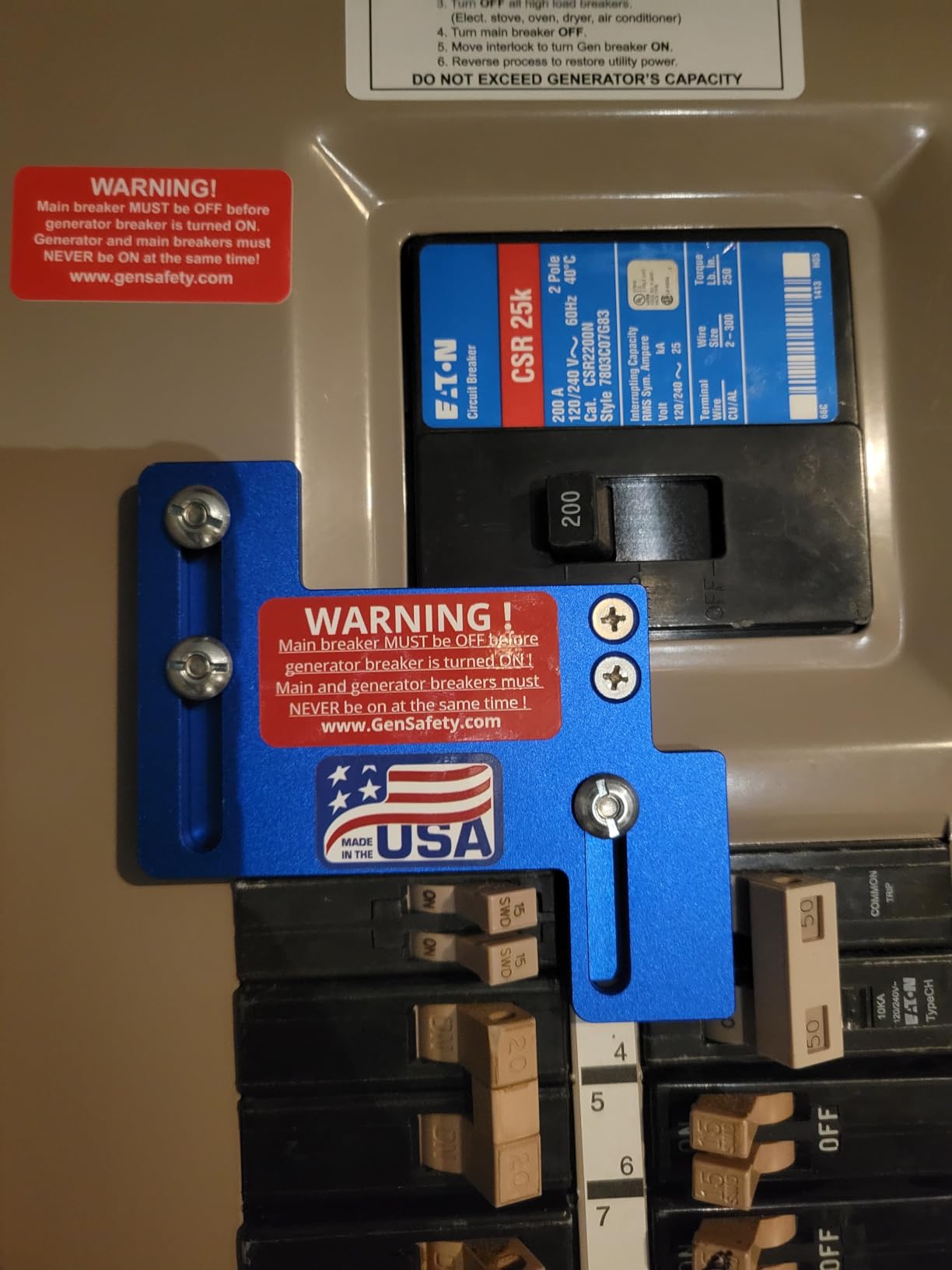 Generator Breaker Interlock Kit for Eaton/Cutler Hammer Type CH 150 & 200 Amp Panels | Model NCH200 | Made in USA ! customer photo 1