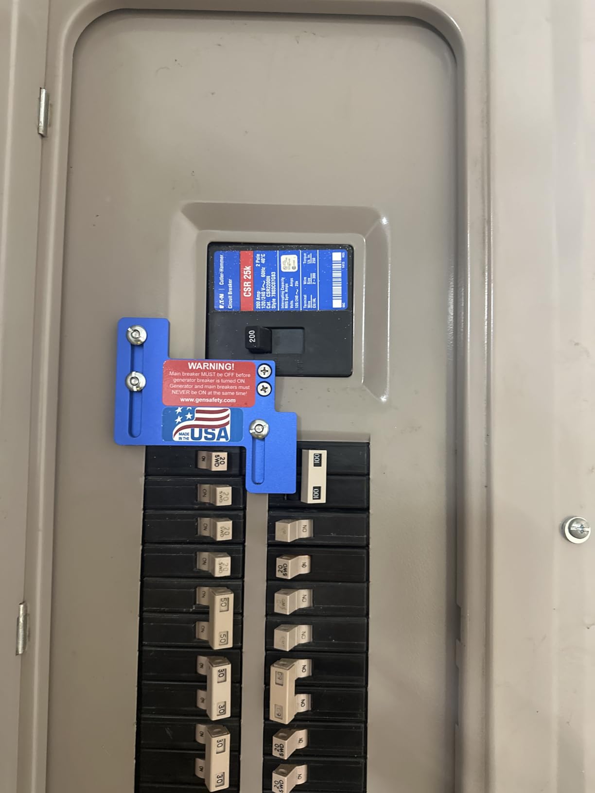 Generator Breaker Interlock Kit for Eaton/Cutler Hammer Type CH 150 & 200 Amp Panels | Model NCH200 | Made in USA ! customer photo 2
