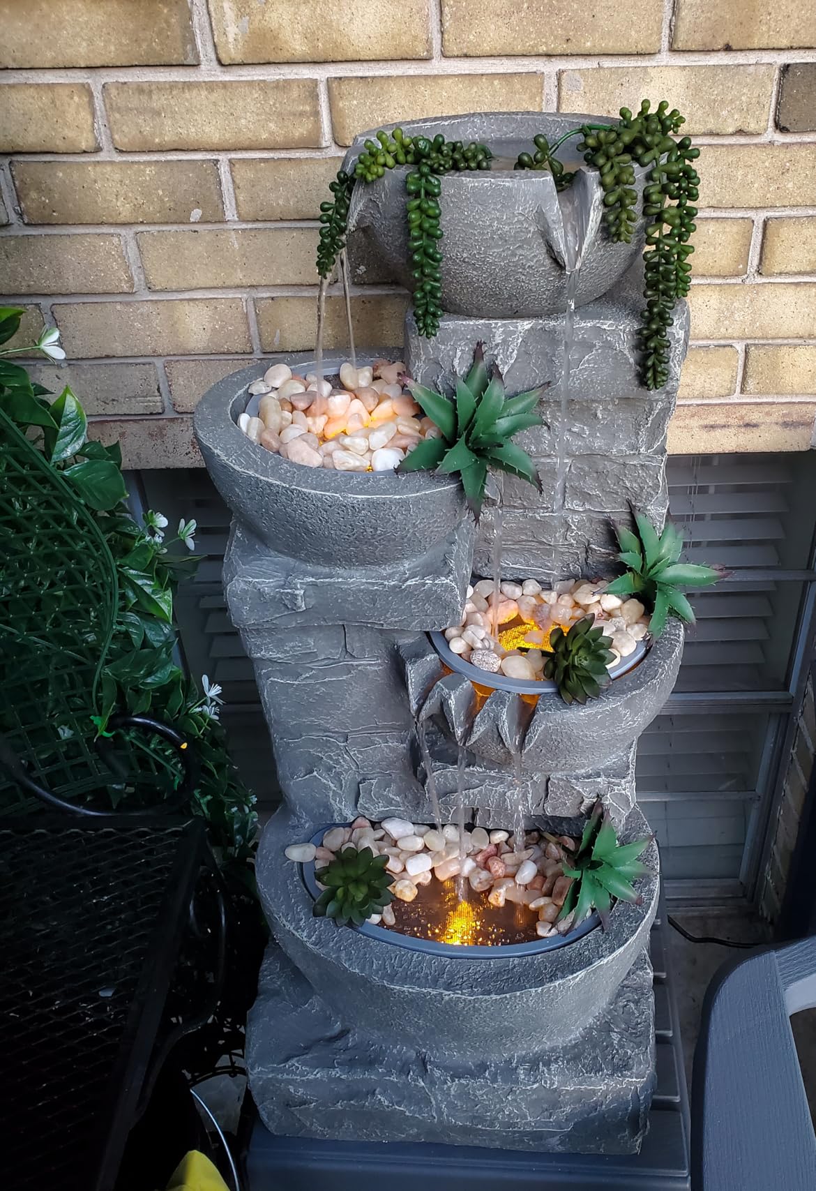 Teamson Home 28 in. Cascading Bowls and Stacked Stones LED Outdoor Water Fountain for Outdoor Living Spaces, Gardens, Patios, Balconies, Lawns, Brown customer photo 1
