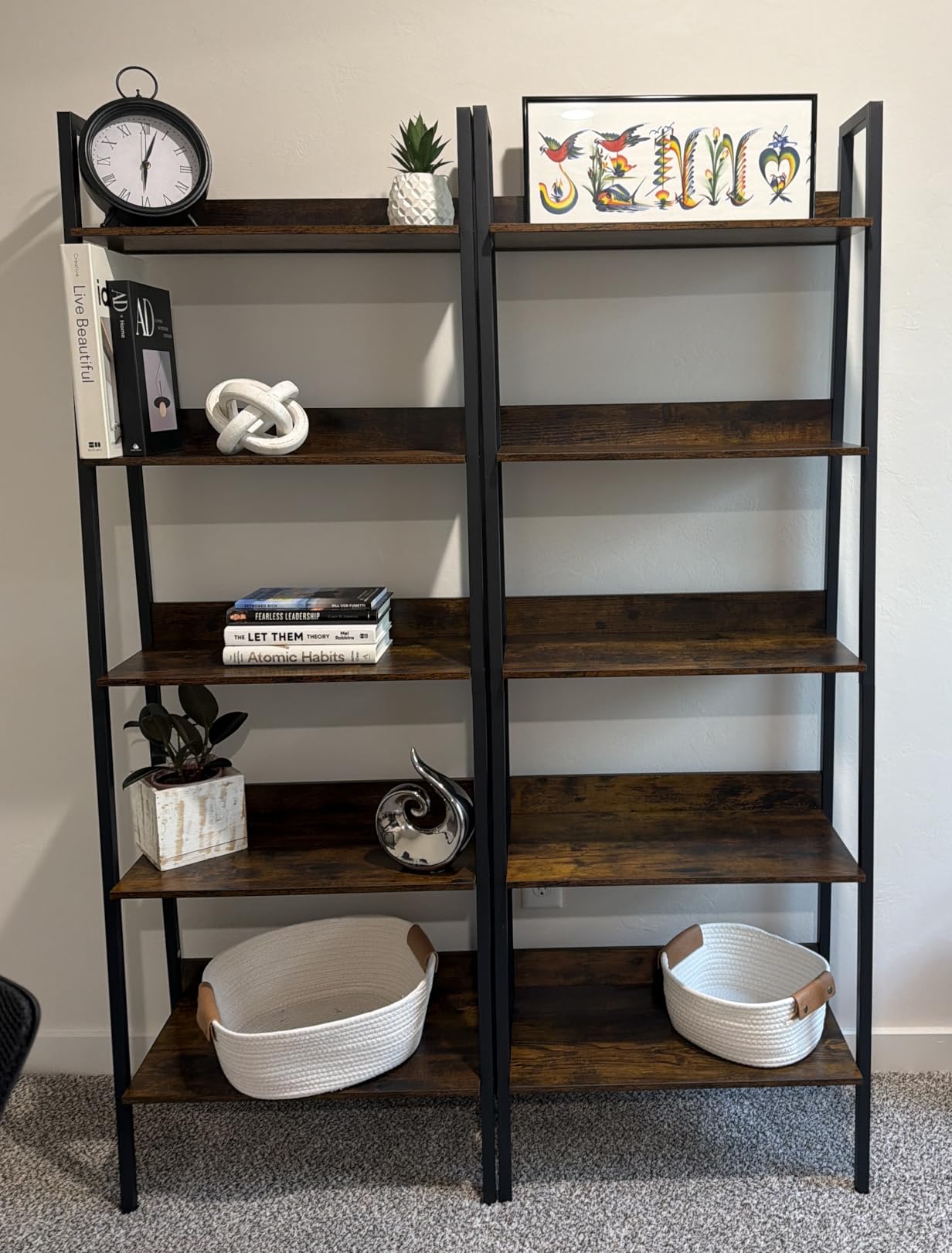 VASAGLE Bookshelf, 5-Tier Narrow Book Shelf, 11.8 x 13.3 x 66.9 Inches, Ladder Shelf for Home Office, Living Room, Bedroom, Kitchen, Rustic Brown and Ink Black customer photo 1