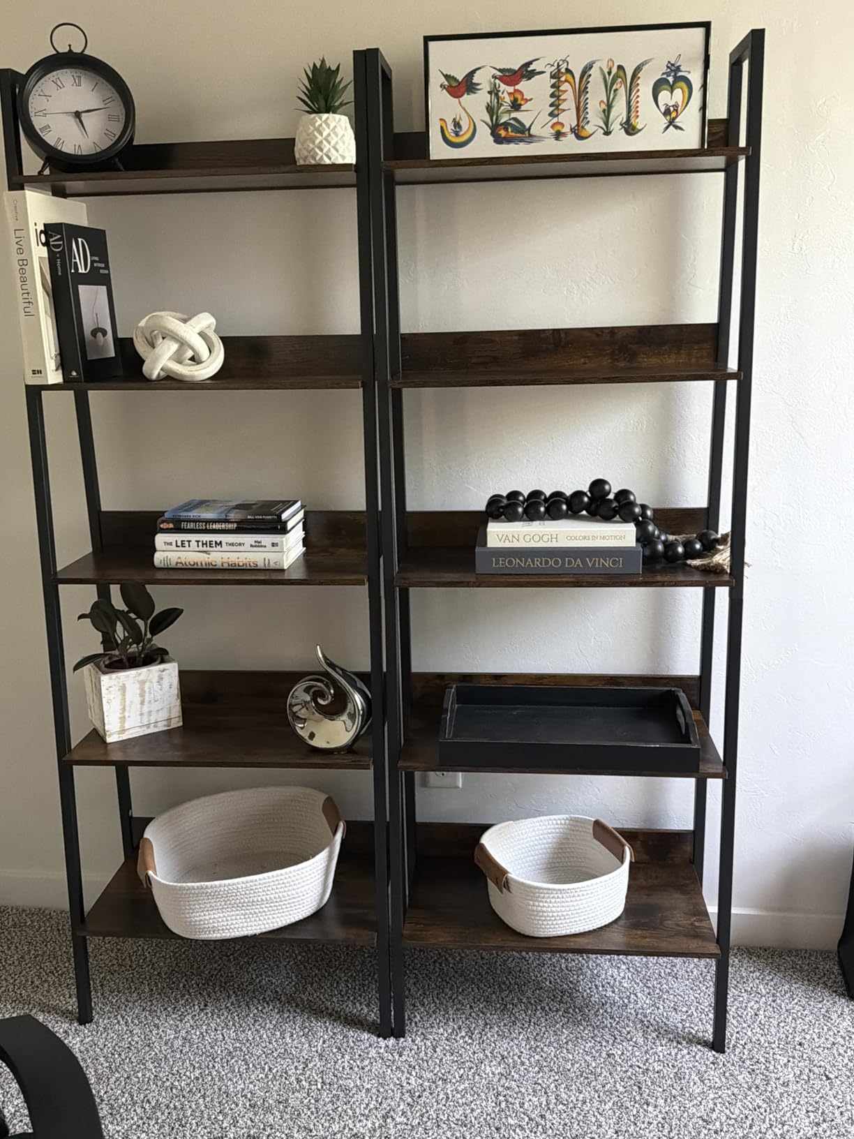 VASAGLE Bookshelf, 5-Tier Narrow Book Shelf, 11.8 x 13.3 x 66.9 Inches, Ladder Shelf for Home Office, Living Room, Bedroom, Kitchen, Rustic Brown and Ink Black customer photo 2