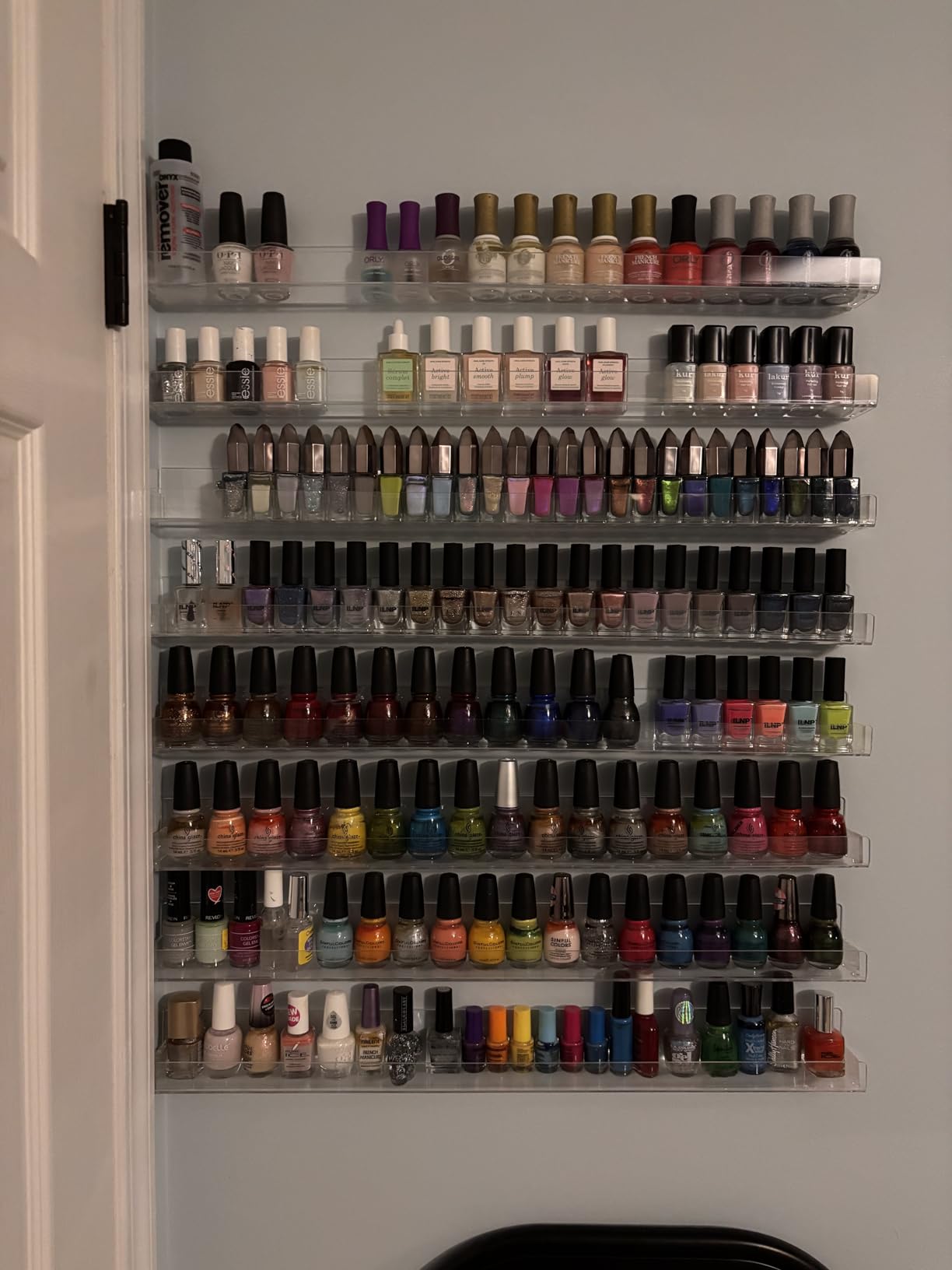 Coward 6 Piece Acrylic Nail Polish Organizer Rack Wall Mounted, Essential Oil Display Stand, Alcohol Ink Paint Storage Holder, Displays 90 Bottles customer photo 1