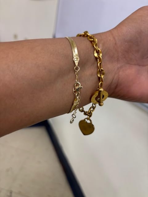 Emibele Heart Charm Bracelet for Women, Bible Verse Bracelet Stainless Steel 18K Gold Plated Bracelet Love Pendant Link Chain OT Clasp, Birthday Christmas Jewelry Gift for Mother Her customer photo 1