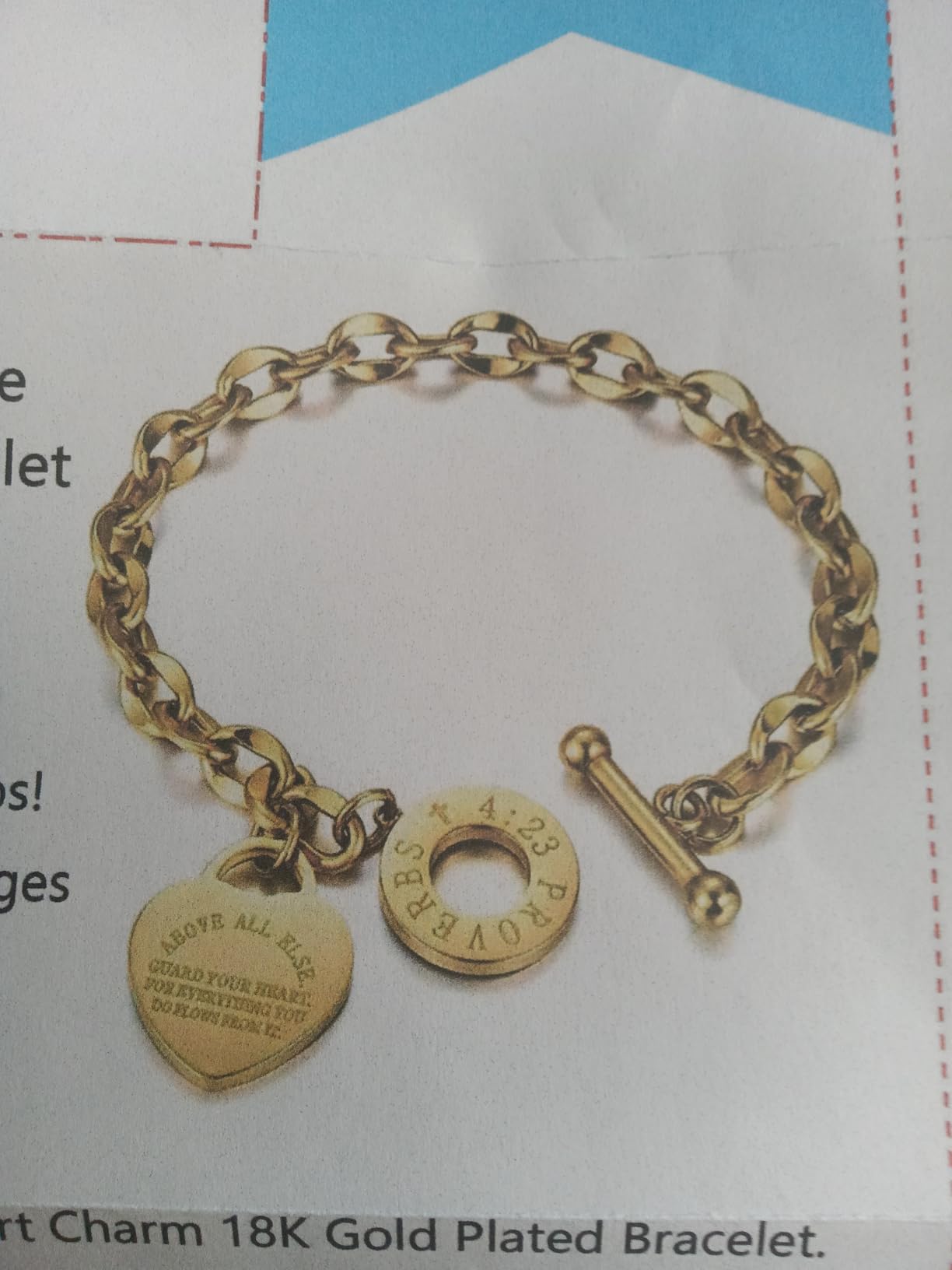 Emibele Heart Charm Bracelet for Women, Bible Verse Bracelet Stainless Steel 18K Gold Plated Bracelet Love Pendant Link Chain OT Clasp, Birthday Christmas Jewelry Gift for Mother Her customer photo 2