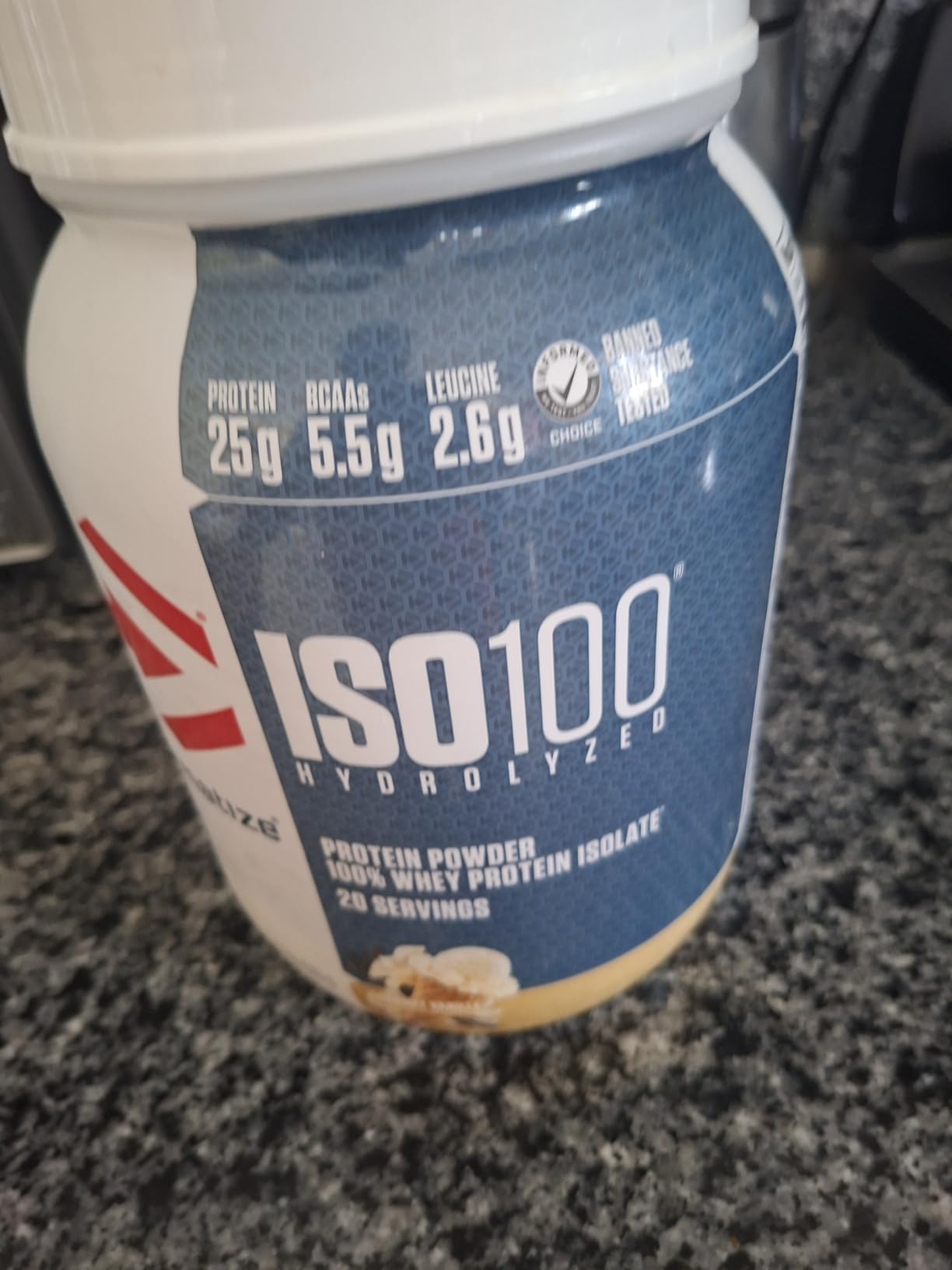 Dymatize ISO100 Whey Protein Powder Isolate, Gourmet Vanilla, 25g of Protein, 5.5g BCAAs, Less Than 120 Cal., Gluten Free, 1g Fat, 1g Sugar, 2g Carb (20 Servings) customer photo 2