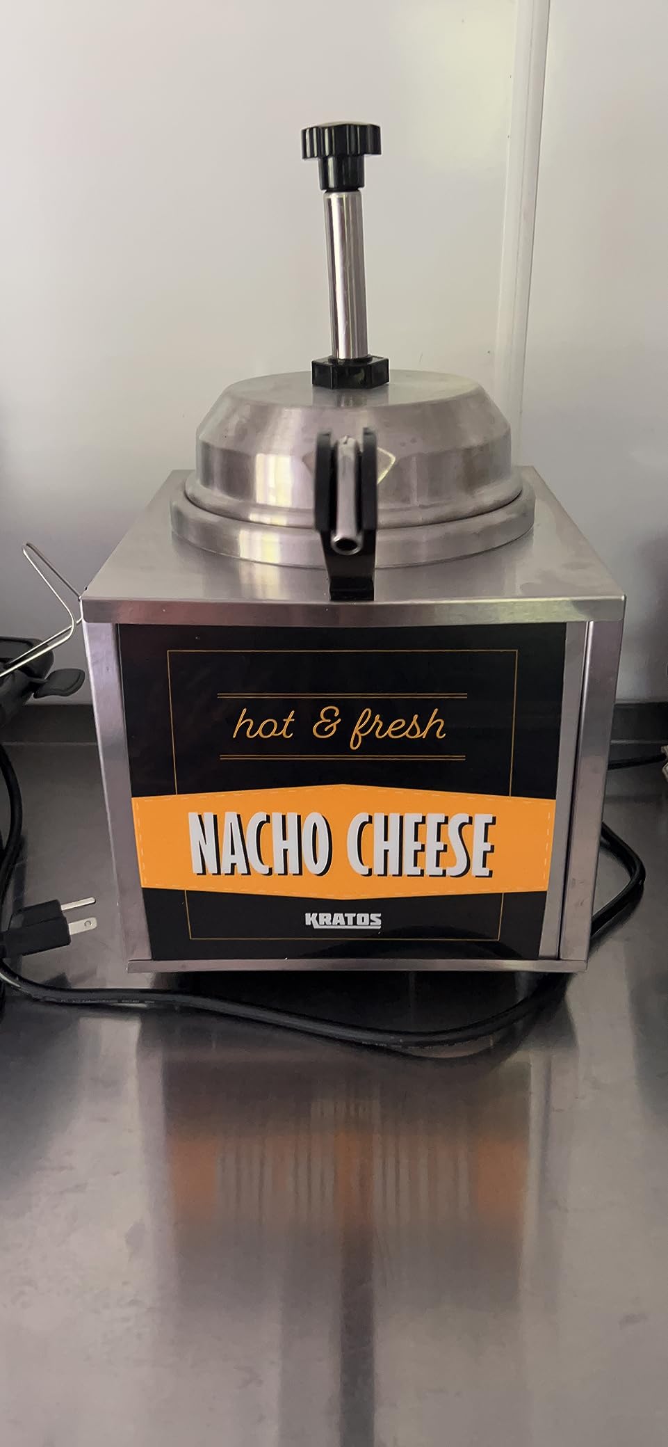 Kratos Commercial Electric Hot Topping Dispenser, 3.5 Quart Capacity. Accepts #10 Cans. Hot Topping Warmer and Dispenser with Pump for Nacho Cheese, Hot Fudge, Caramel Sauce, and More. 120V (29M-009) customer photo 1