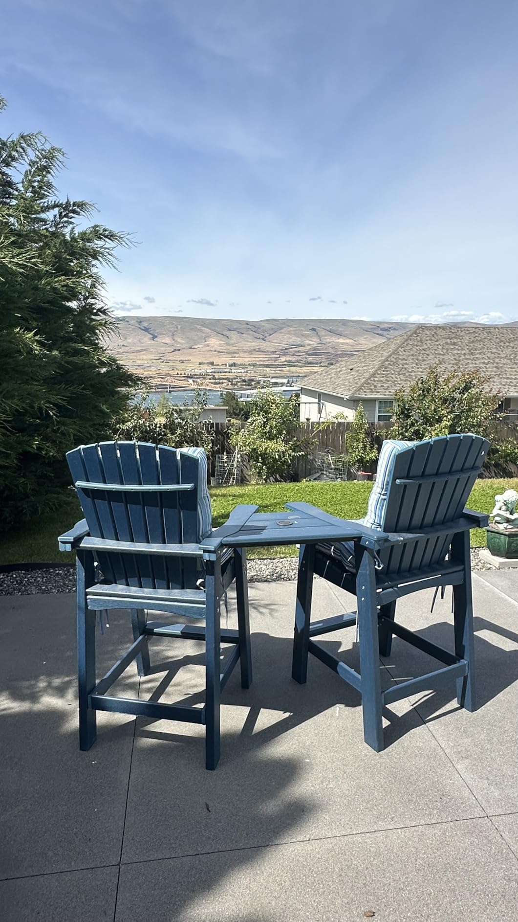 Tall Adirondack Chair Set of 2 with Double Connecting Trays, Outdoor HDPE Adirondack Barstools, High Adirondack Chair with Wood Grain, Embossed Balcony Chair for Backyard, Black customer photo 2