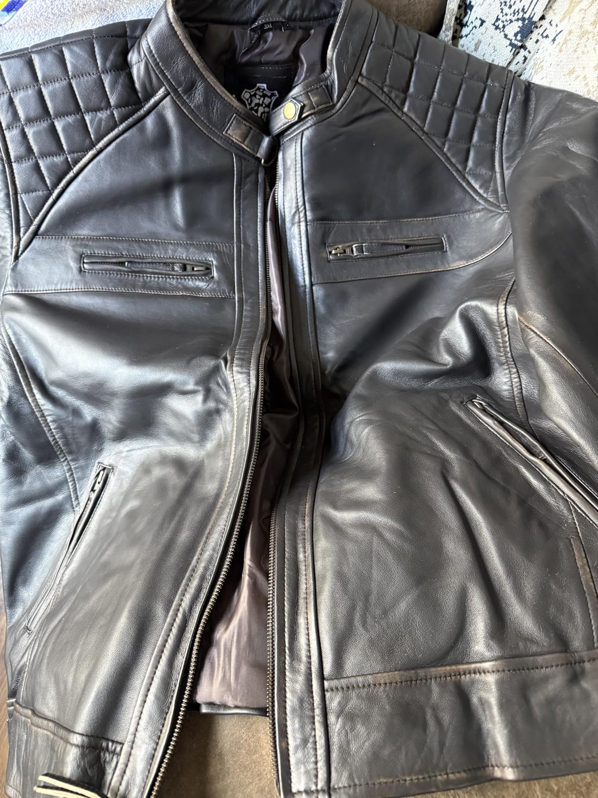 fjackets Mens Leather Jacket Moto Style Real Lambskin Leather Jacket, Quilted Cafe Racer Classic Zip Up Biker Jacket for Men customer photo 1