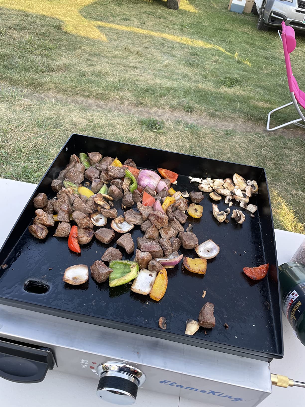Flame King Flat Top Portable Propane Cast Iron Grill Griddle Tabletop for Outdoor Camping, Tailgating, Outdoor Cooking customer photo 1