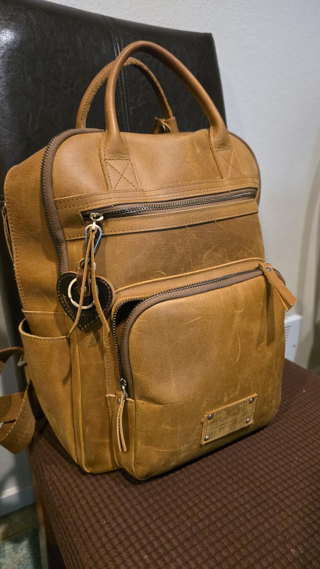 S-ZONE Vintage Genuine Leather Backpack Purse for Women Men Rucksack Travel Daypack with Luggage Sleeve customer photo 1
