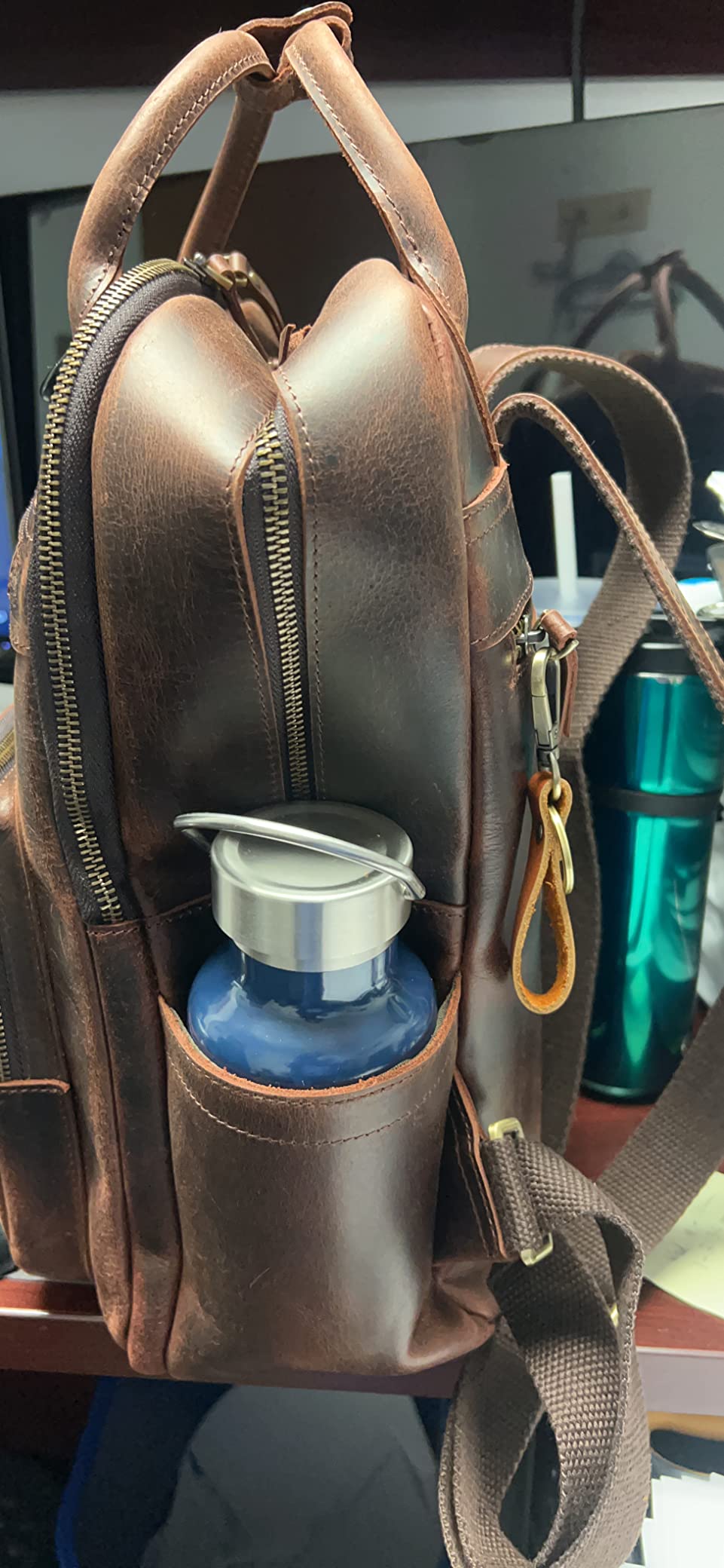 S-ZONE Vintage Genuine Leather Backpack Purse for Women Men Rucksack Travel Daypack with Luggage Sleeve customer photo 2