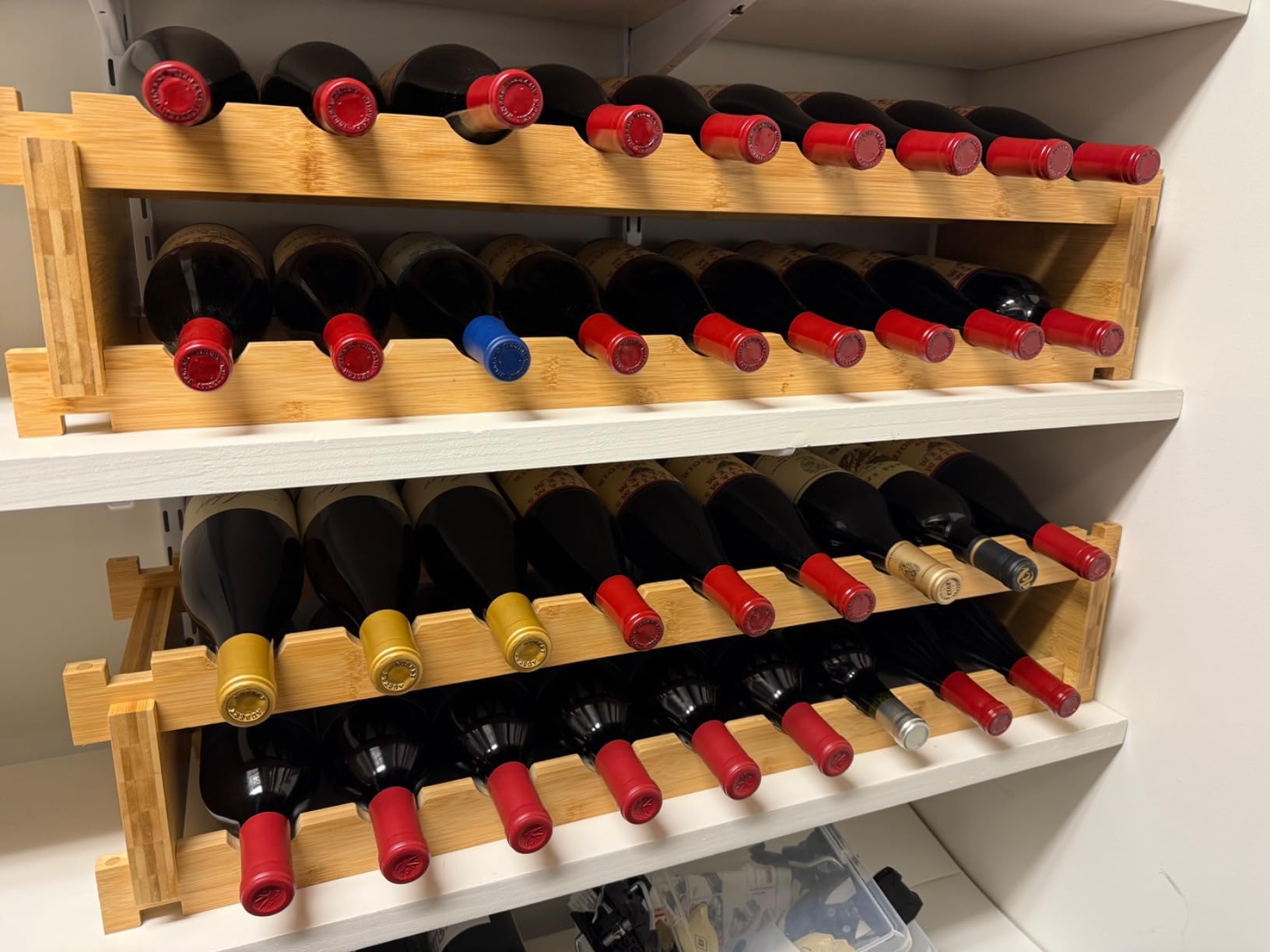 Finnhomy Wine Rack 27-Bottle 3-Tier Natural Bamboo Display Wine Storage Shelves Stackable Wine Bottle Holder customer photo 2