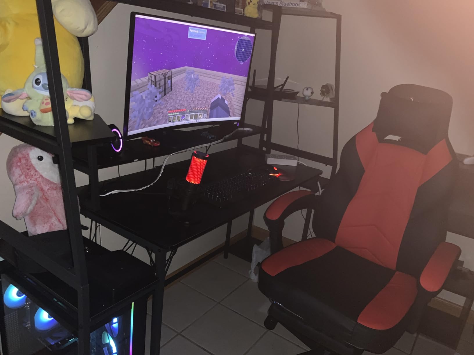 SEDETA Gaming Desk 78.8'' with LED Lights, Hutch and Storage Shelves, Computer Desk with Monitor Stand, Large PC Gamer Desk Workstation, Ergonomic Gaming Table for Bedroom, Living Room, Black customer photo 1