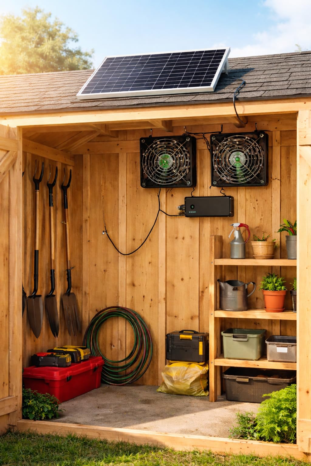 Solar Powered Fan, Solar Fan for Shed, Chicken Coop, Greenhouse, Outside with Two IPX7 Waterproof 5In Fans 13Ft On/Off Switch Cable Exhaust Intake Mounting Way and Installation Kits customer photo 2