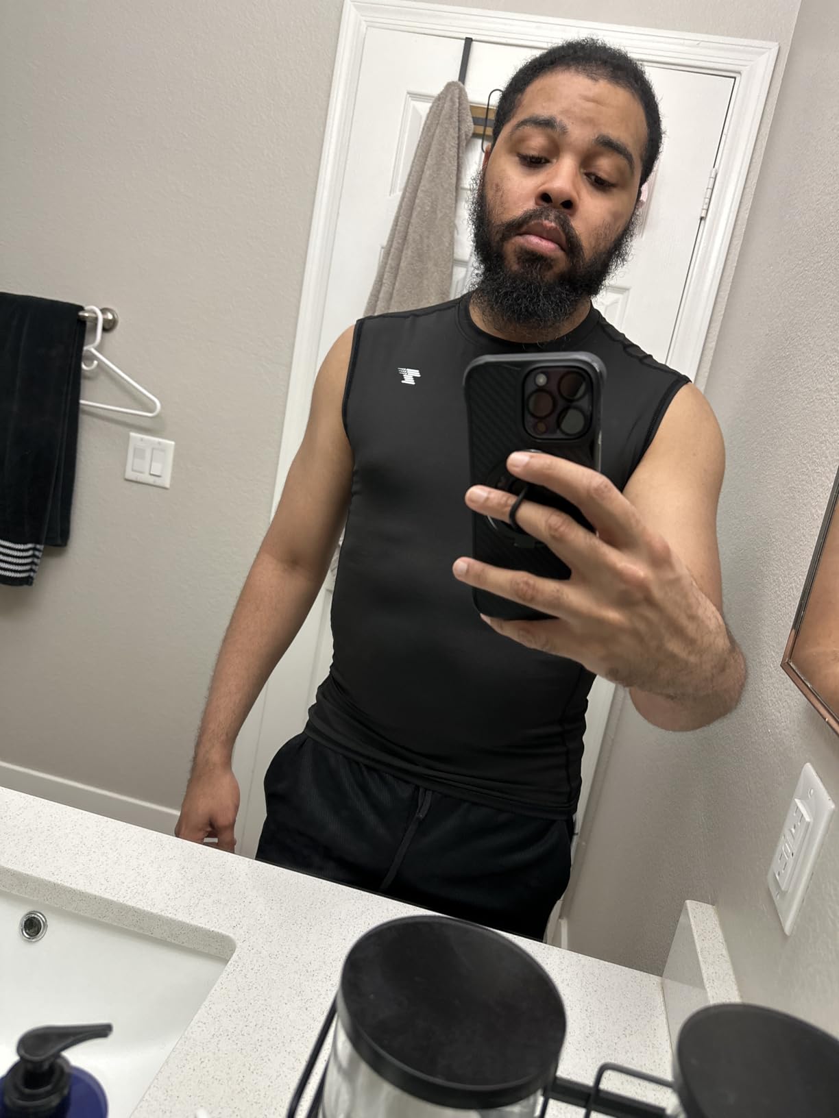 TELALEO 5 Pack Men's Athletic Compression Shirts Sleeveless Workout Tank Top Sports Base Layer Running Basketball customer photo 2