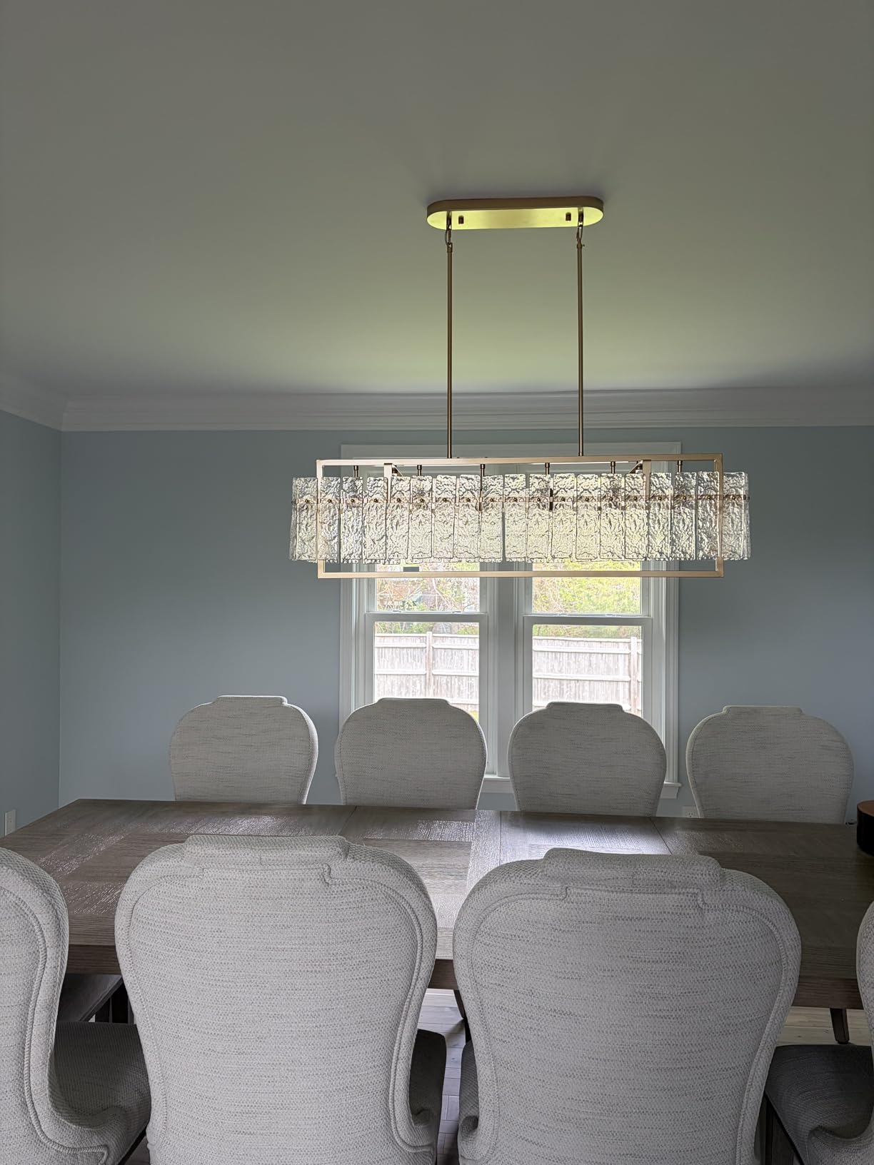 IKK Modern Rectangle Black Crystal Chandeliers for Dining Room, 42 Large Rectangular Water Ripple Glass Island Light Fixture customer photo 1