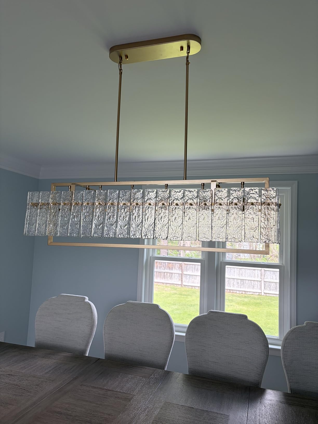 IKK Modern Rectangle Black Crystal Chandeliers for Dining Room, 42 Large Rectangular Water Ripple Glass Island Light Fixture customer photo 2