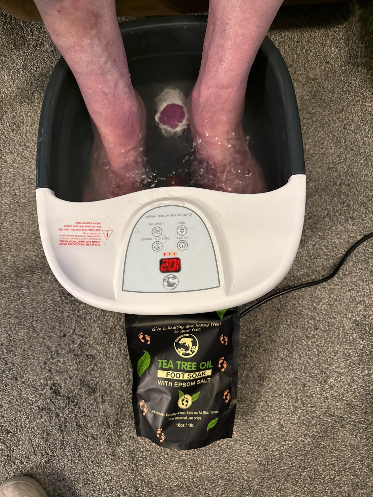 ECARBME Foot Spa Bath Massager with Heat, Foot Soaking Tub with 22 Massage Rollers, Temperature Control, Jets, Bubbles, Epsom Salt and Vibration, Foot Bath soak tub for Relaxation - Grey customer photo 1