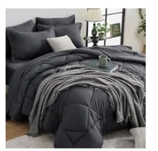 HEVUMYI 7 Pieces Queen Comforter Set, All Season Reversible Bed in a Bag, Ultra Soft Queen Bedding Set with Grey Comforter, Flat Sheet, Fitted Sheet, Pillowcases, Pillow Shams, Dark Grey customer photo 2