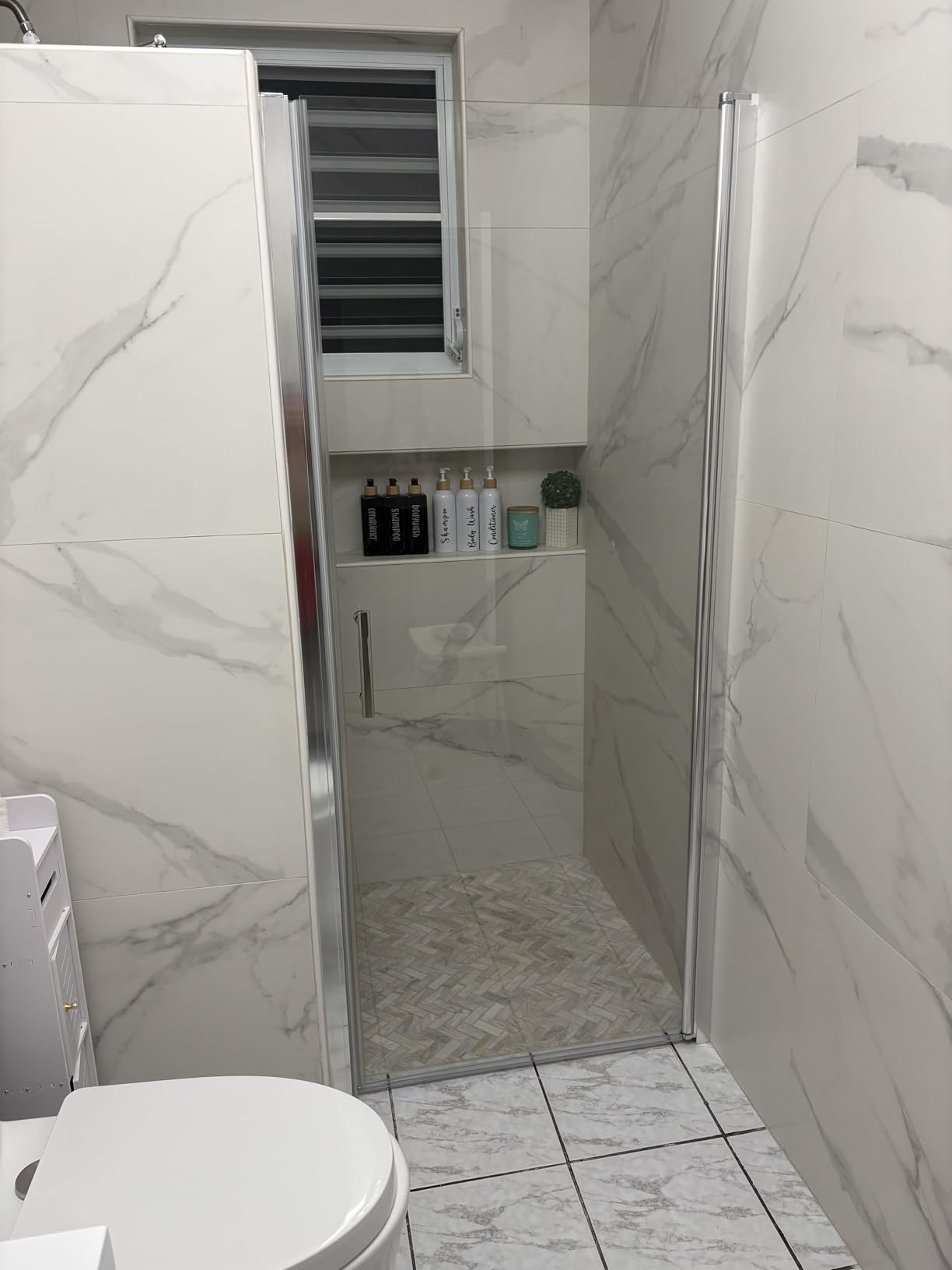 SUNNY SHOWER Adjustable 33.5-35 in. W x 72 in. H Frameless Pivot Shower Door, Matte Black Hardware Finish, Certified Clear Tempered Glass Shower Enclosure customer photo 1