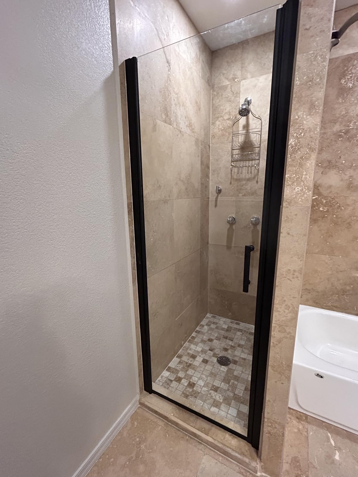 SUNNY SHOWER Adjustable 33.5-35 in. W x 72 in. H Frameless Pivot Shower Door, Matte Black Hardware Finish, Certified Clear Tempered Glass Shower Enclosure customer photo 2
