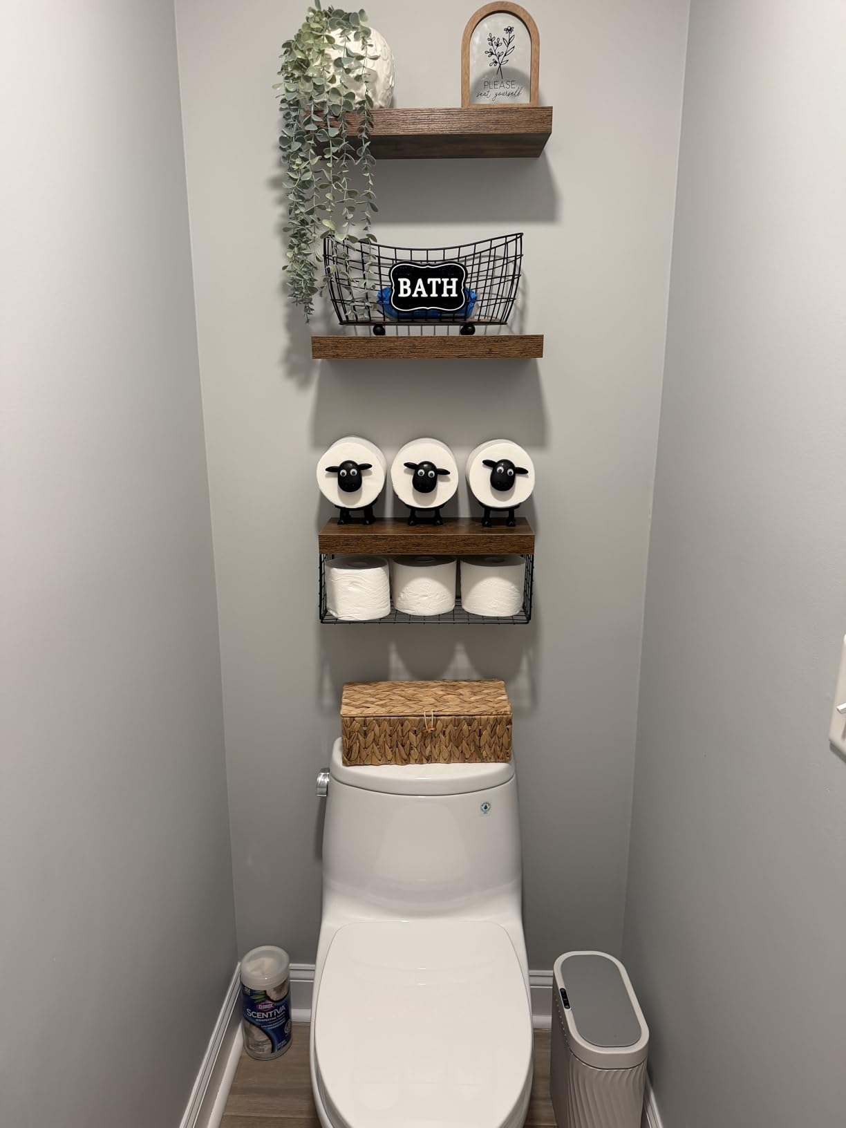 QEEIG Bathroom Shelves Over Toilet - Wall Mounted Floating Shelves Toilet Paper Storage Small Farmhouse Decor Shelf 16 inch Set of 3, Rustic Brown (019-BN3) customer photo 1