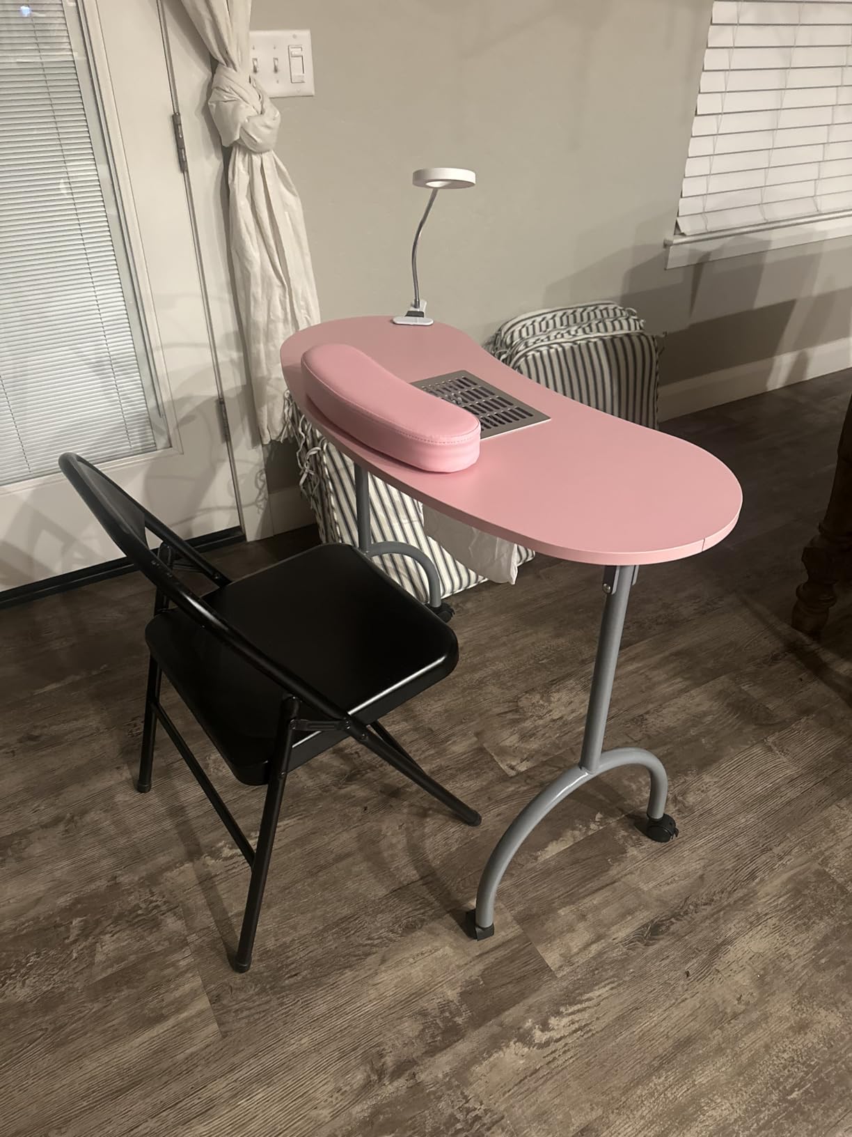TABU Portable & Foldable Manicure Nail Table, Pink | Nail Desk with Dust Collector Fan, LED Lamp, 4 Lockable Wheels and Carry Bag, Wrist Cushion customer photo 2