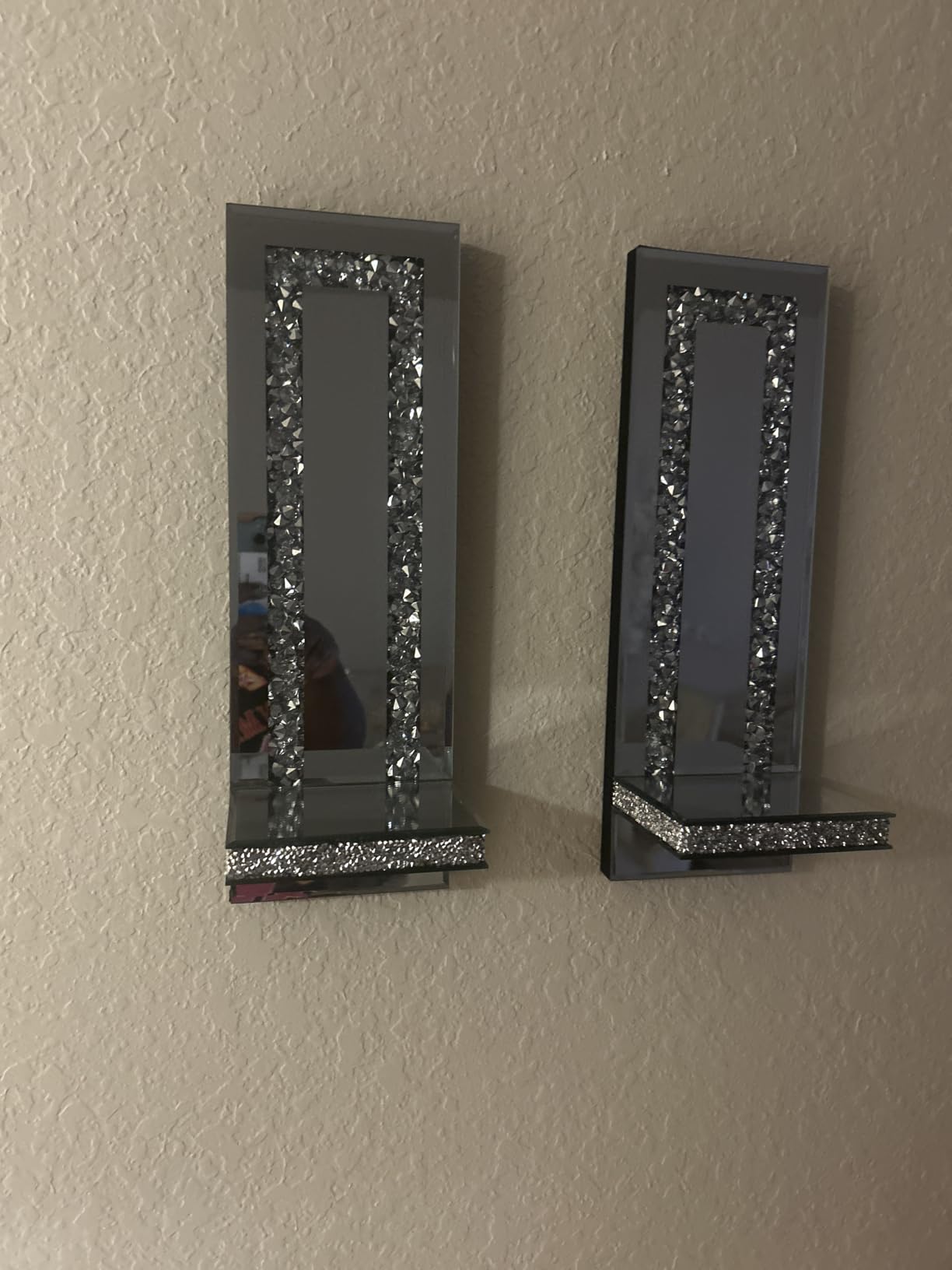 Aeveco Crystal Crush Diamond Mirrored Candle Sconces, Silver Wall Candle Holder Set of 2, Wall Decorations for Living Room, Dining Room customer photo 2