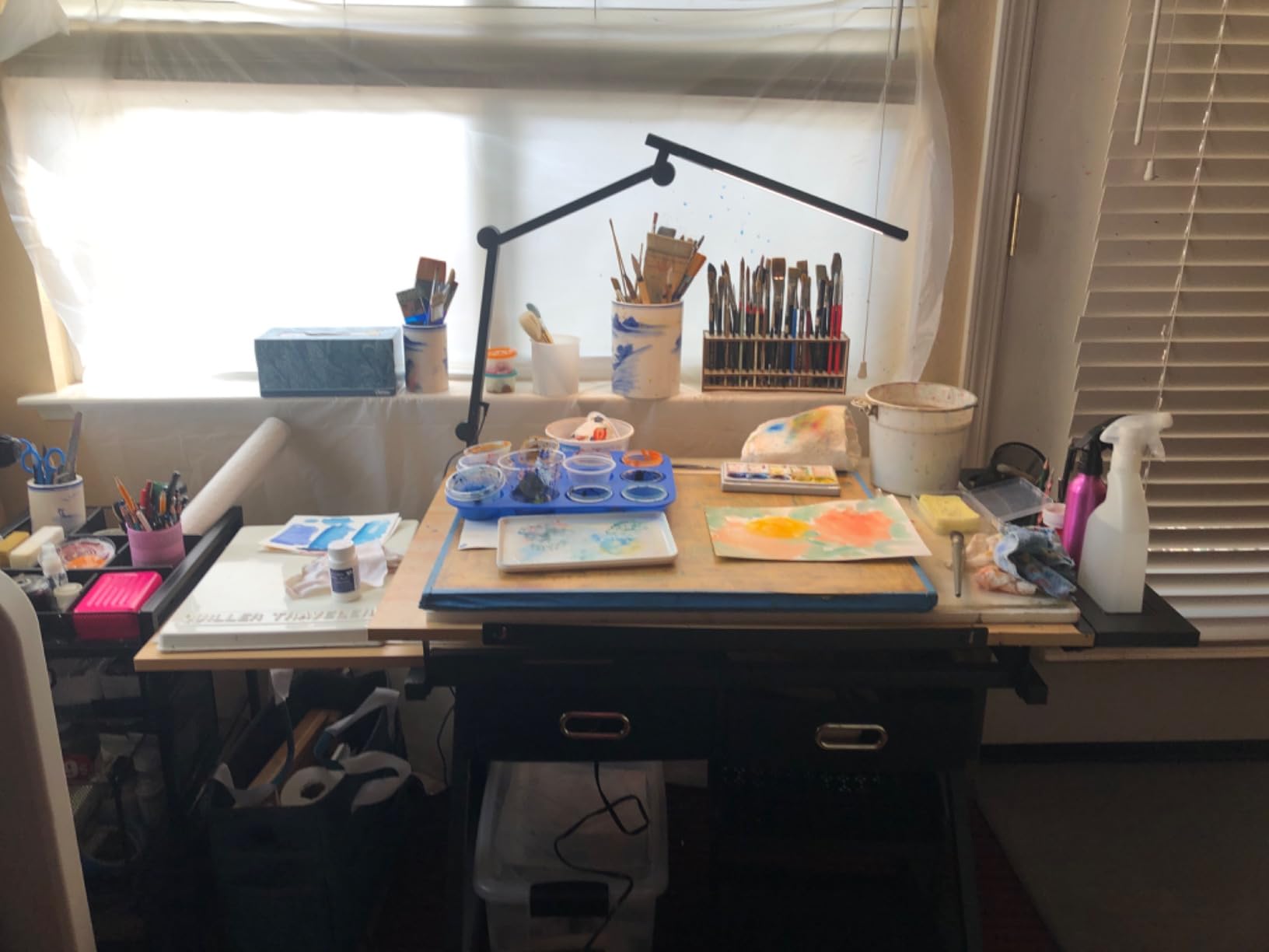 MoNiBloom Drafting Table on Wheels with Storage & Side Tray - Adjustable 0-65 Degree Glass Tabletop, Replaceable Feet Art Desk customer photo 1