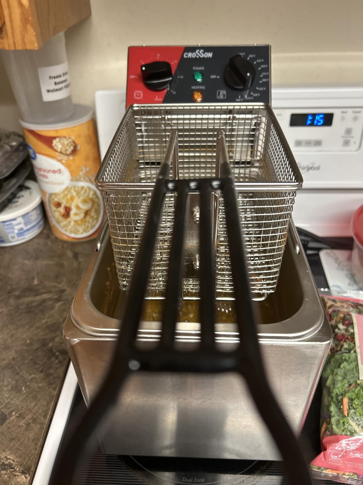 CROSSSON 20Lbs Dual Tank Electric Deep Fryer with Rotary fryer head,30 Minitues Timer,Removable 304 SS Oil Tank with Handle,9L Countertop Deep Fryer for Home Use customer photo 2