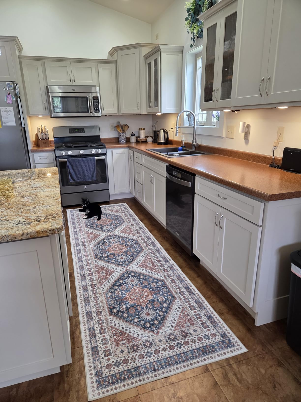 Madane Runner Rug 2x8, Washable Hallway Runner Rugs, Non-Slip Low-Pile Soft Kitchen Rug Runner Laundry Room Rug, Vintage Throw Entry Foyer Mat for Entrance Living Room (Turmeric/Grey, 2 x 8) customer photo 2